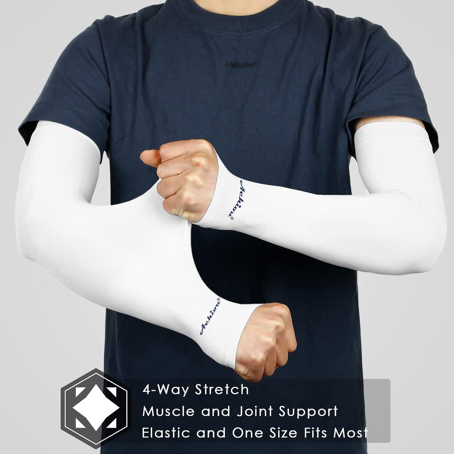 imageAchiou Arm Sun Sleeves Compression UV Protection Cooling for Men Women Summer Sunblock Basketball Football Cover Arms Tattoo1 Pair White
