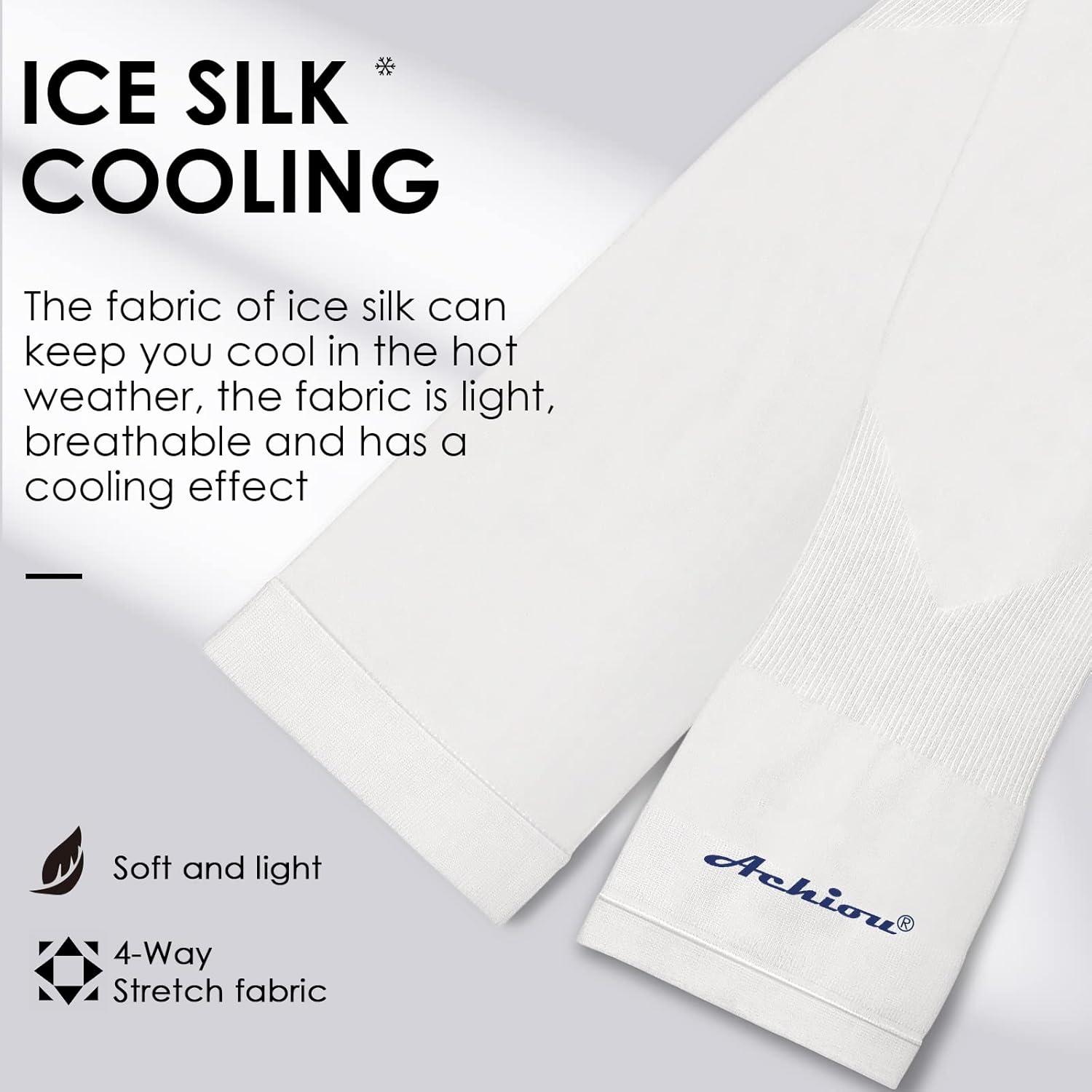 imageAchiou Arm Sun Sleeves Compression UV Protection Cooling for Men Women Summer Sunblock Basketball Football Cover Arms Tattoo3 Pairs White