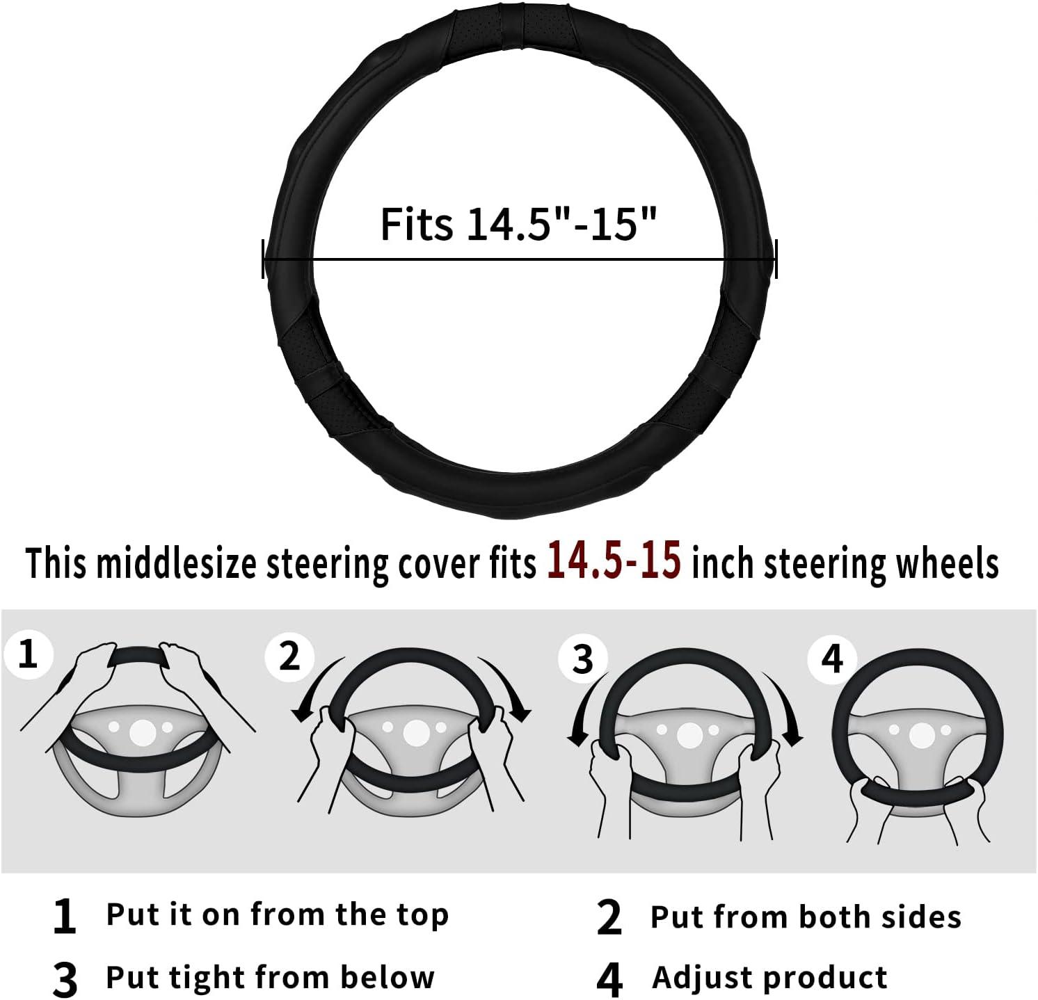 imageAchiou Blue Car Steering Wheel Cover Universal 15 inch with Grip Contours Leather Auto for Men and Women NonSlip Breathable Soft and ComfortableBlack Black