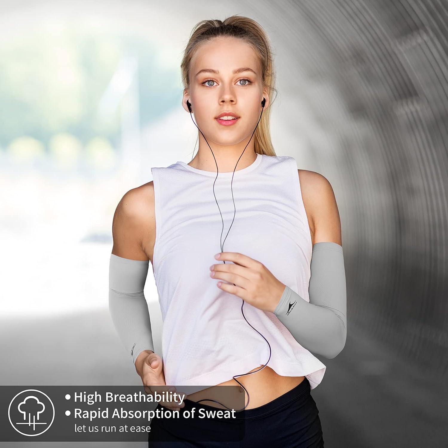 imageAchiou Cooling Ice Silk Arm Sleeves Summer UV Sun Protection Compression Sleeves UPF 50 for Women Volleyball Youth Sports2 Pairs 1pair Black 1 Pair Gray