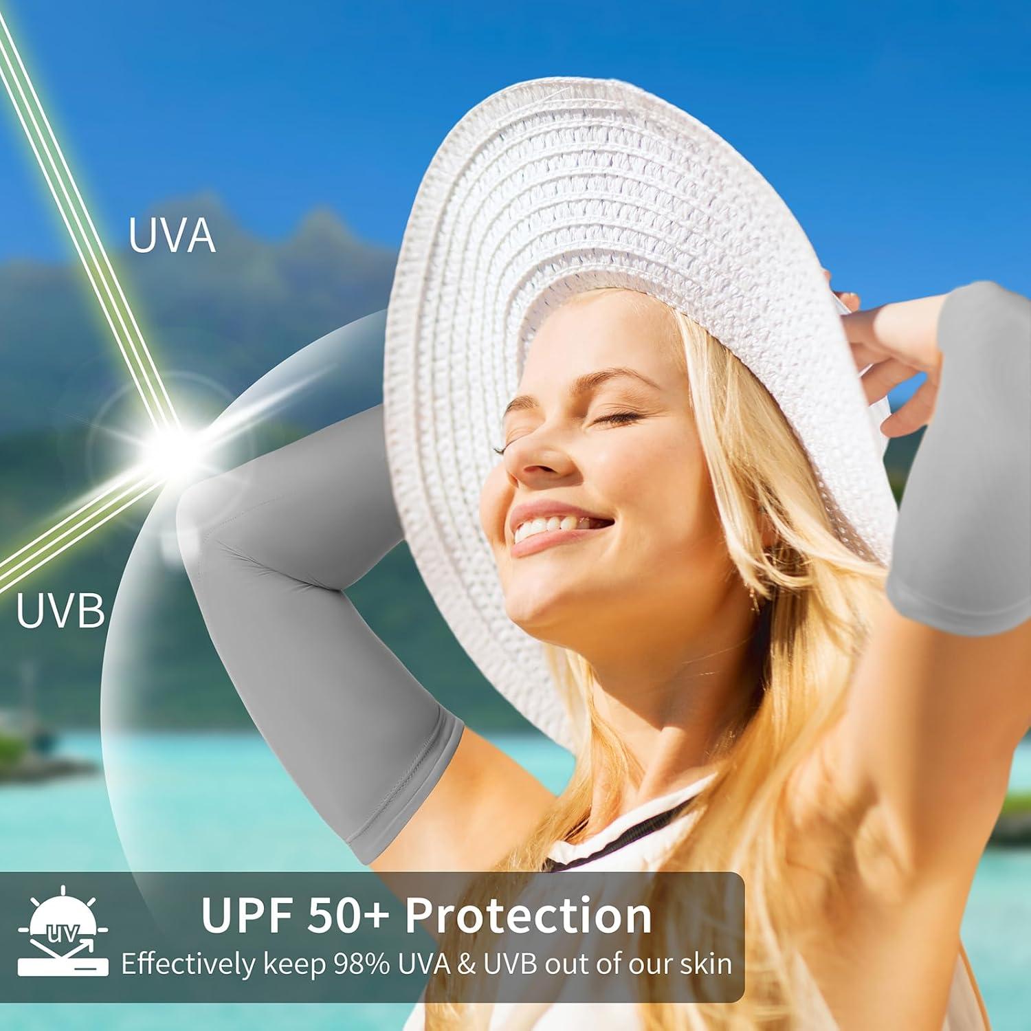 imageAchiou Cooling Ice Silk Arm Sleeves Summer UV Sun Protection Compression Sleeves UPF 50 for Women Volleyball Youth Sports2 Pairs 1pair Black 1 Pair Gray