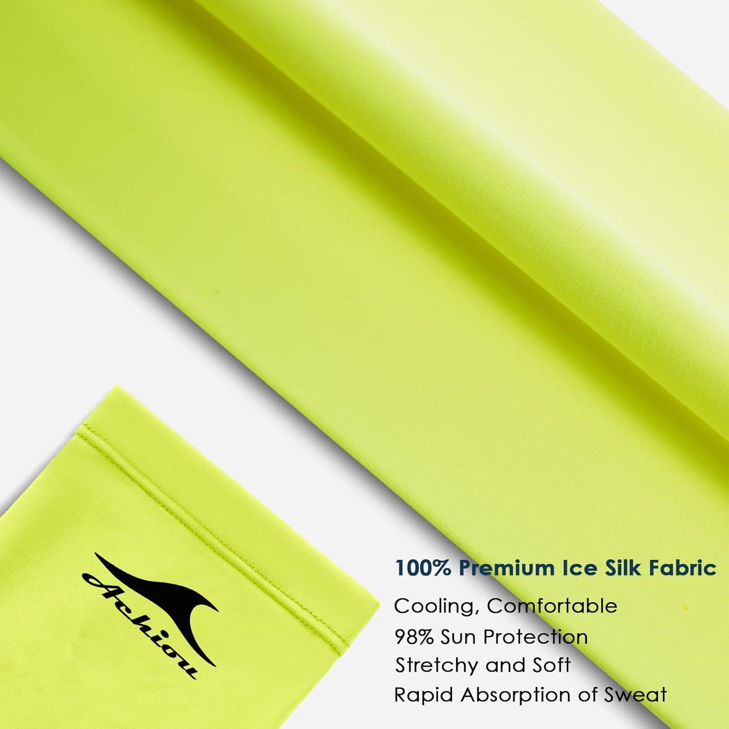 imageAchiou Cooling Ice Silk Arm Sleeves Summer UV Sun Protection Compression Sleeves UPF 50 for Women Volleyball Youth Sports2 Pairs 1pair Black 1 Pair Fluorescent Yellow