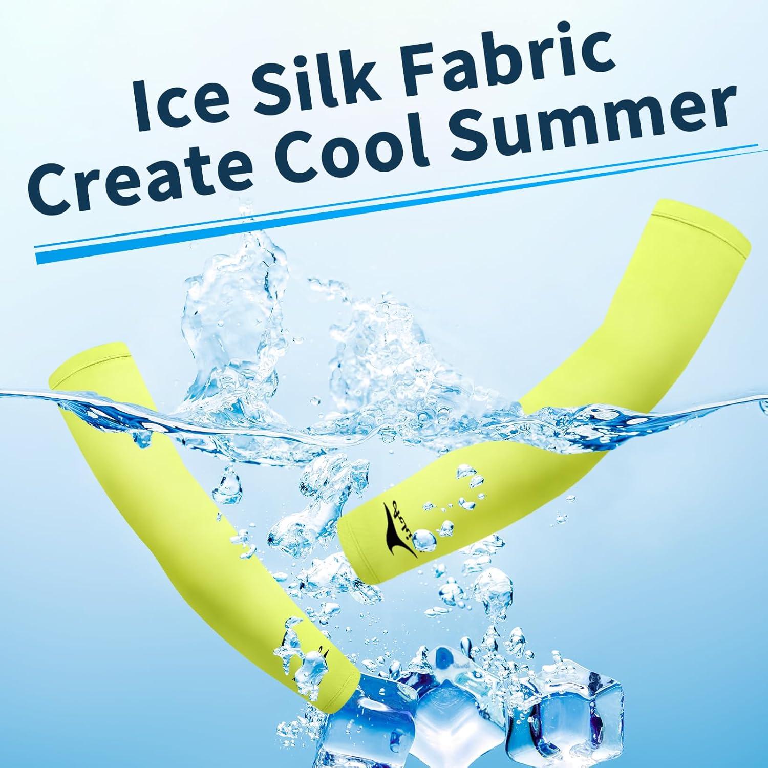 imageAchiou Cooling Ice Silk Arm Sleeves Summer UV Sun Protection Compression Sleeves UPF 50 for Women Volleyball Youth Sports2 Pairs 1pair Black 1 Pair Fluorescent Yellow