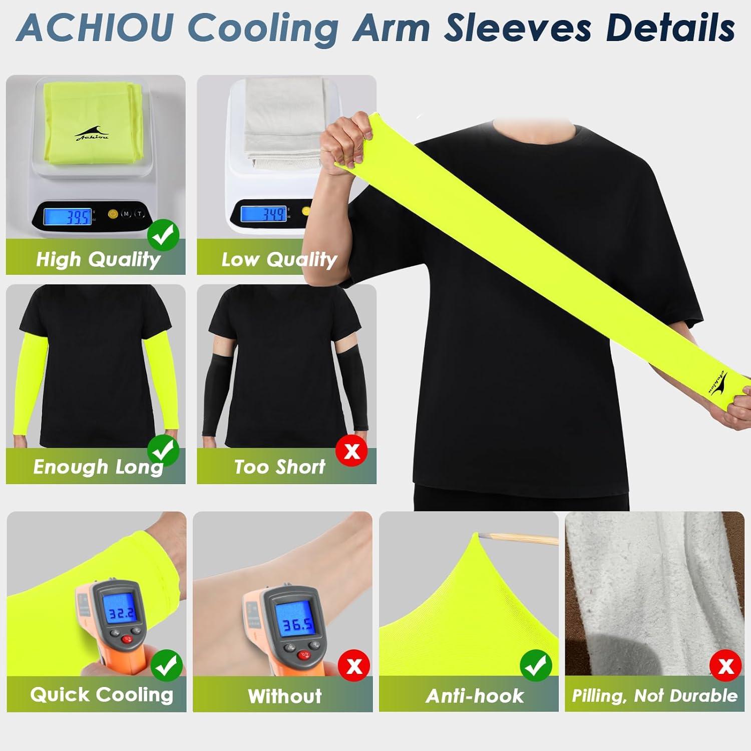 imageAchiou Cooling Ice Silk Arm Sleeves Summer UV Sun Protection Compression Sleeves UPF 50 for Women Volleyball Youth Sports2 Pairs 1pair Black 1 Pair Fluorescent Yellow