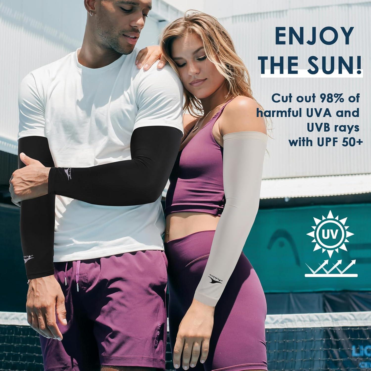 imageAchiou Cooling Ice Silk Arm Sleeves Summer UV Sun Protection Compression Sleeves UPF 50 for Women Volleyball Youth Sports2 Pairs 1pair Black 1 Pair Light Beige