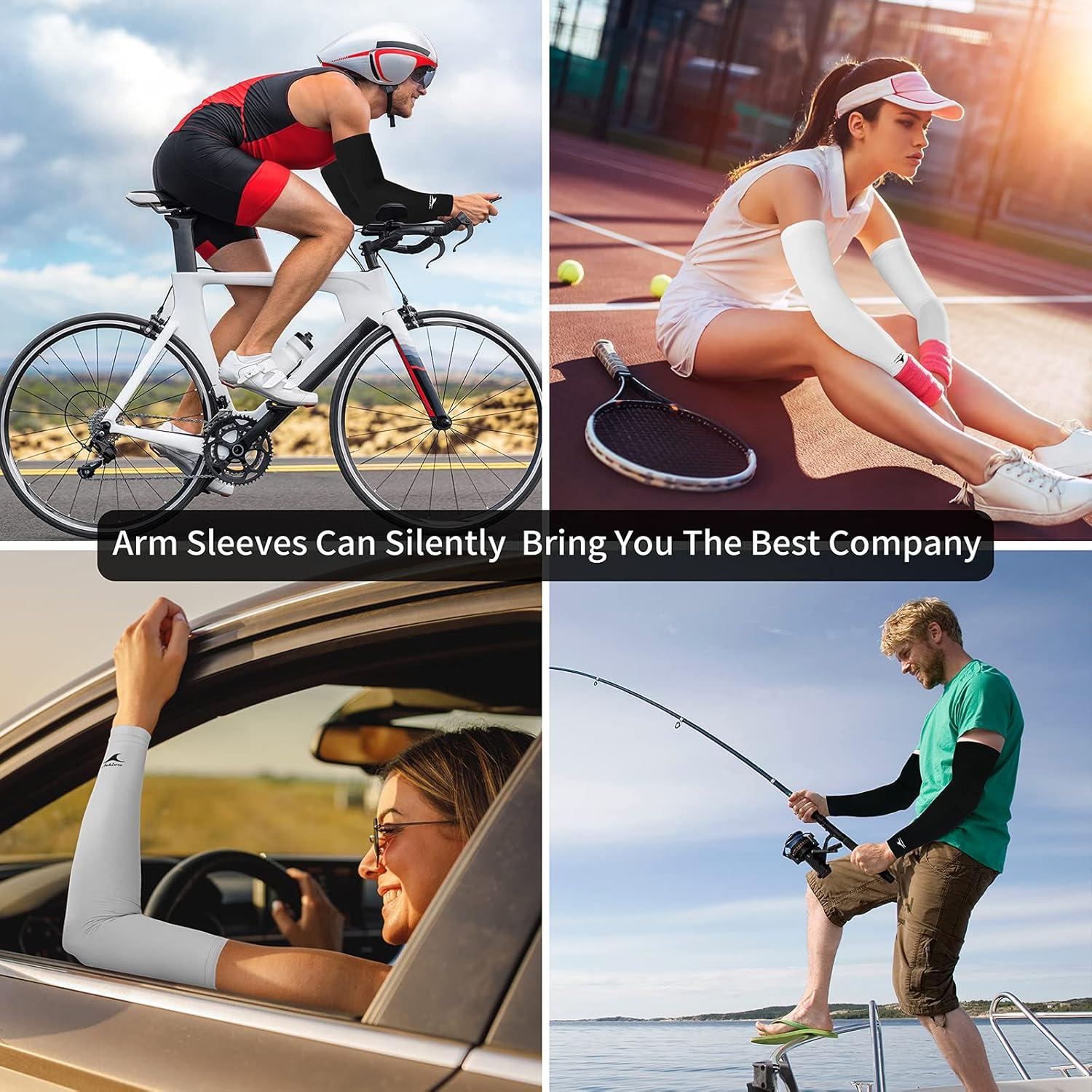 imageAchiou Cooling Ice Silk Arm Sleeves Summer UV Sun Protection Compression Sleeves UPF 50 for Women Volleyball Youth Sports4 Pairs 2 Pairs Black 2 Pairs Gray