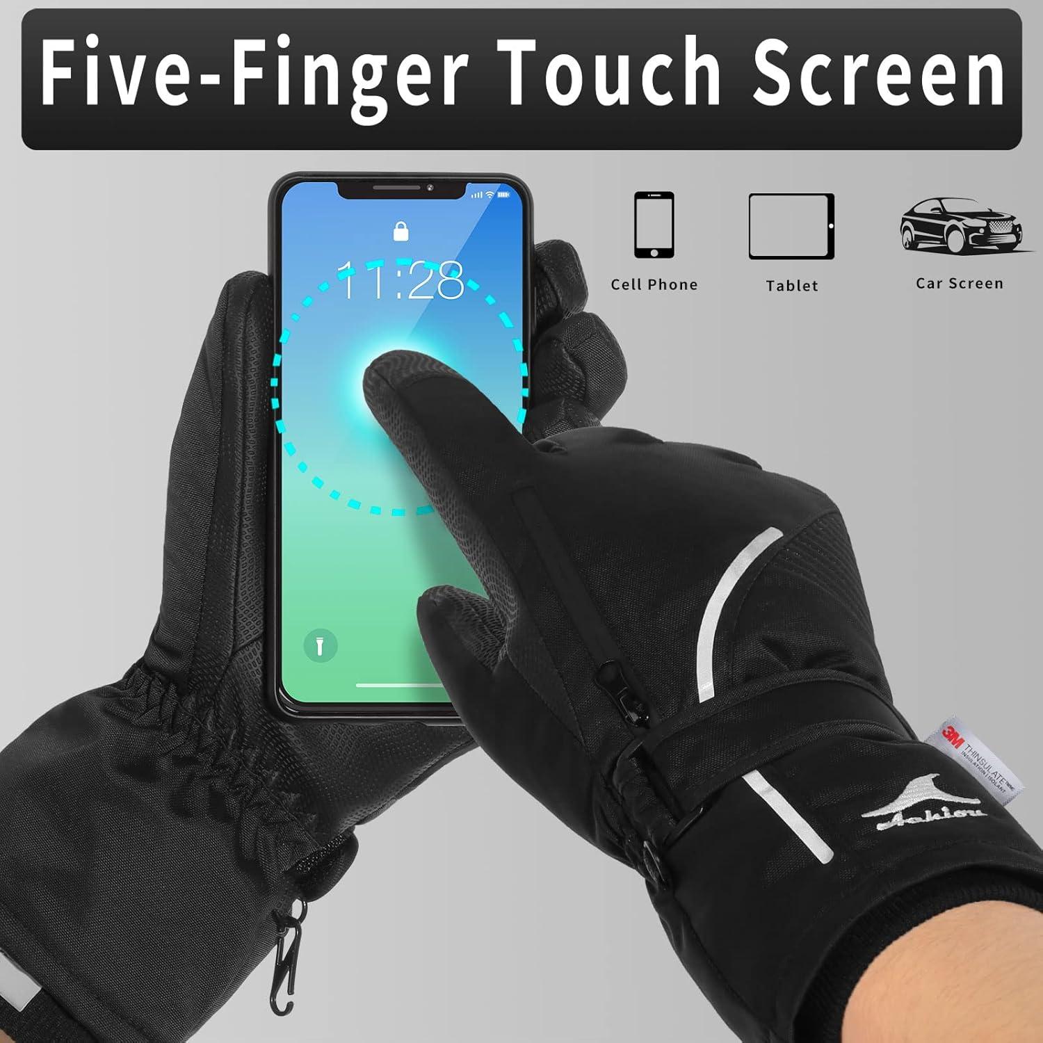 imageAchiou Ski Snow Gloves Waterproof Touchscreen Winter Warm for Men Women with Portable PocketLarge