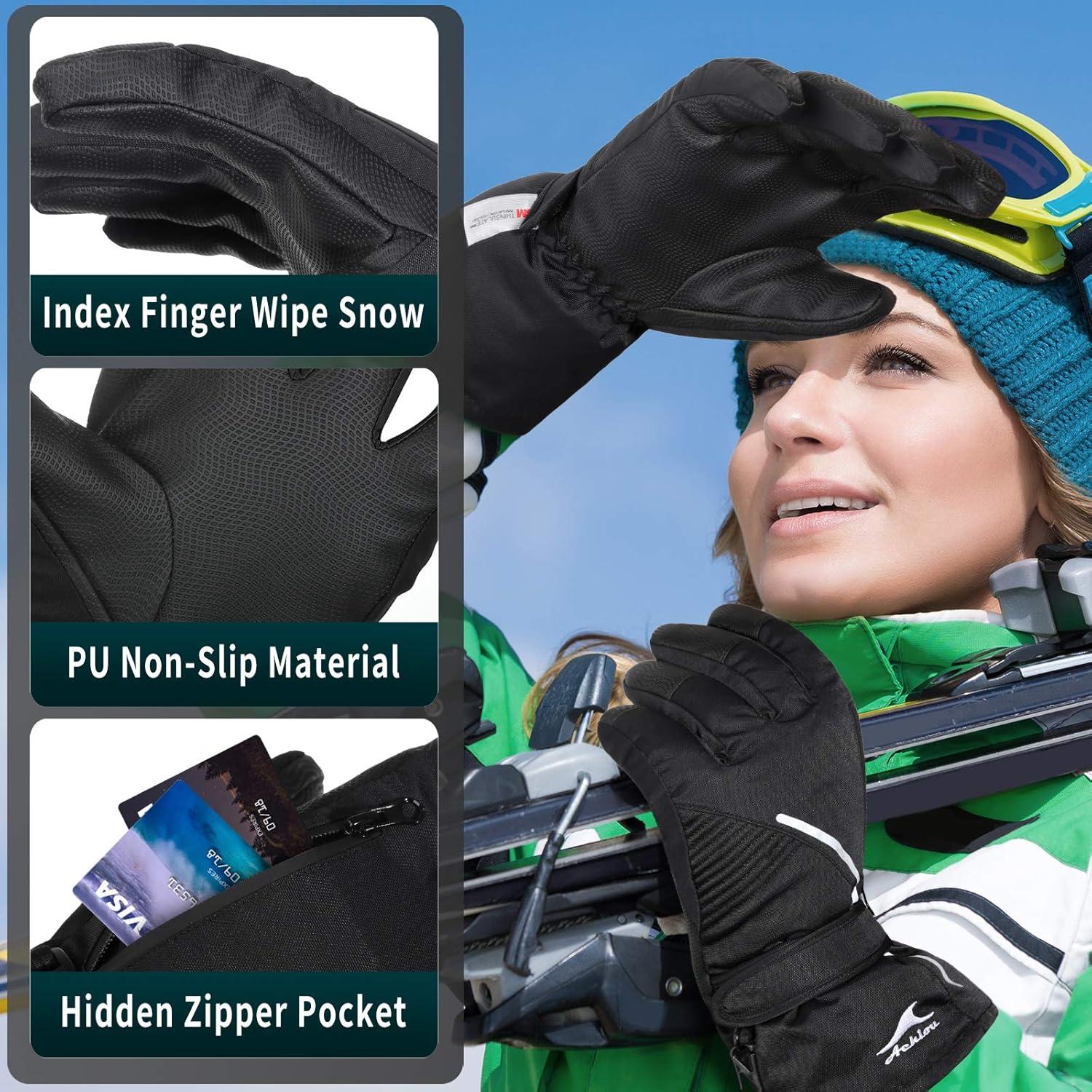 imageAchiou Ski Snow Gloves Waterproof Touchscreen Winter Warm for Men Women with Portable PocketLarge