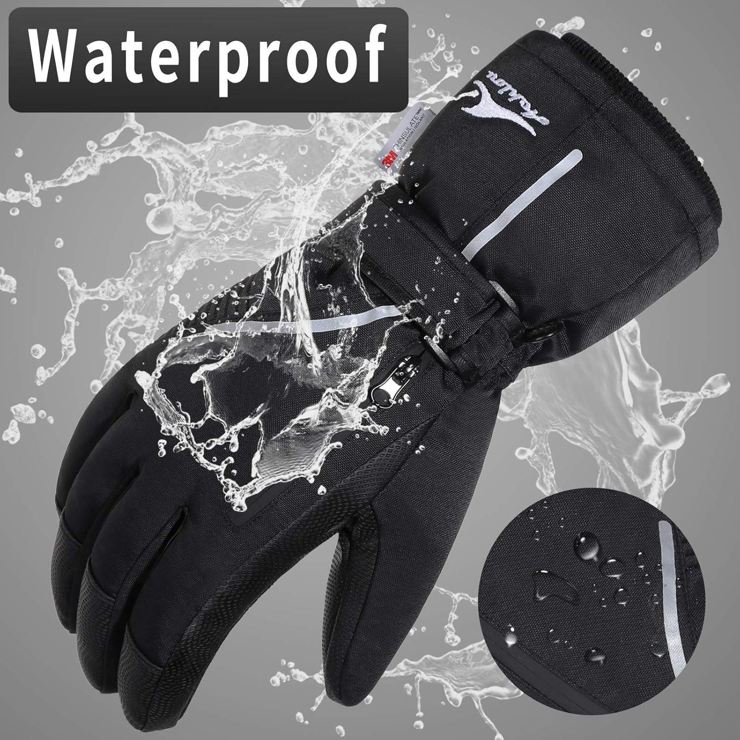 imageAchiou Ski Snow Gloves Waterproof Touchscreen Winter Warm for Men Women with Portable PocketLarge