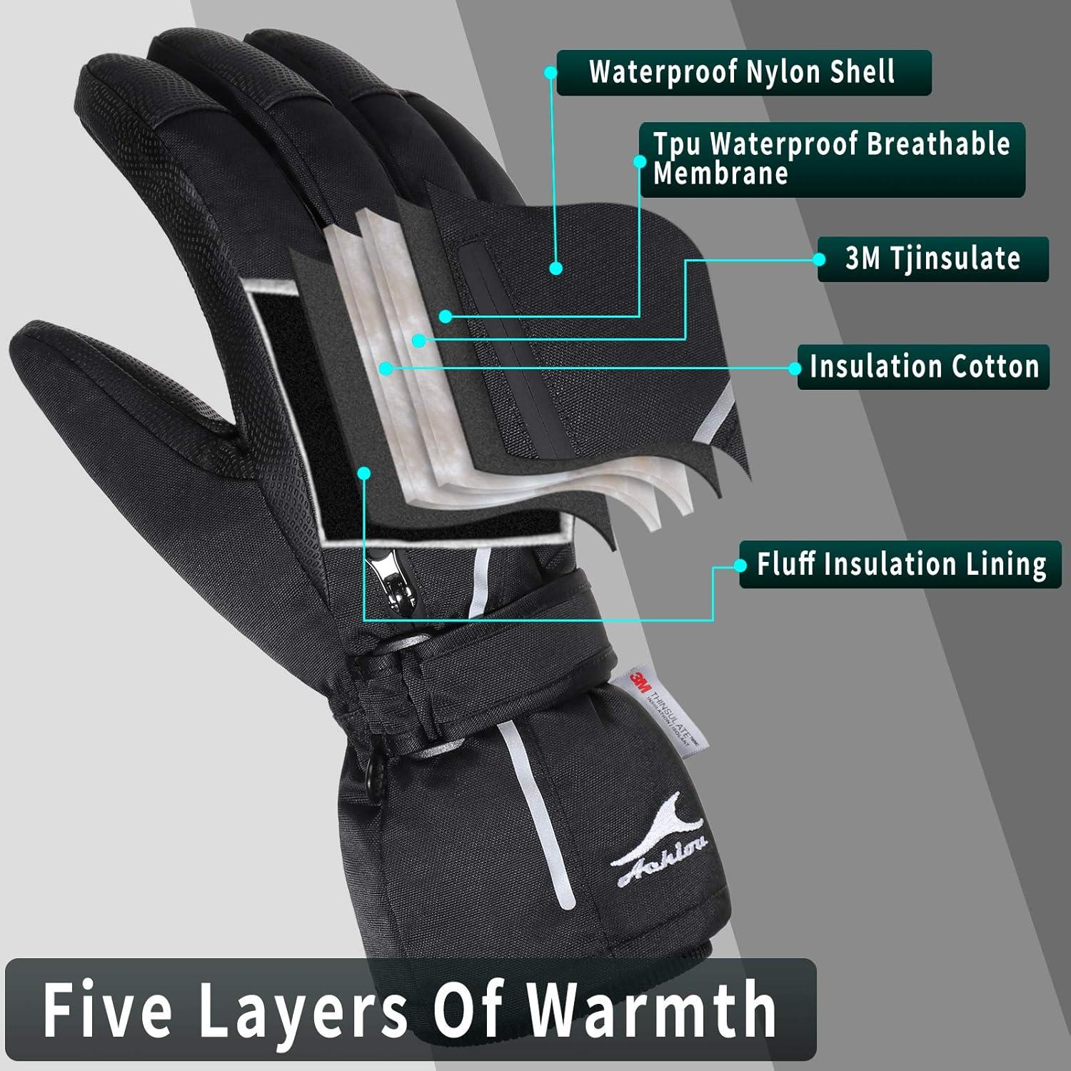 imageAchiou Ski Snow Gloves Waterproof Touchscreen Winter Warm for Men Women with Portable PocketSmall