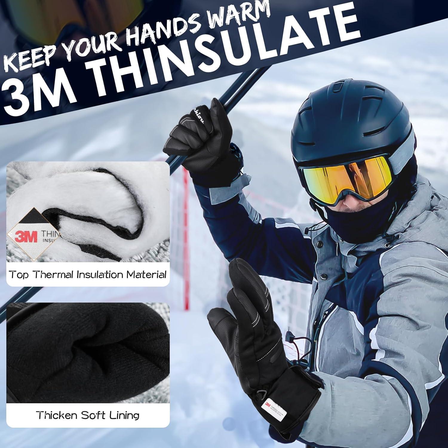 imageAchiou Ski Snow Gloves Winter Warm 3M Thinsulate Waterproof Touchscreen Men WomenNew Black