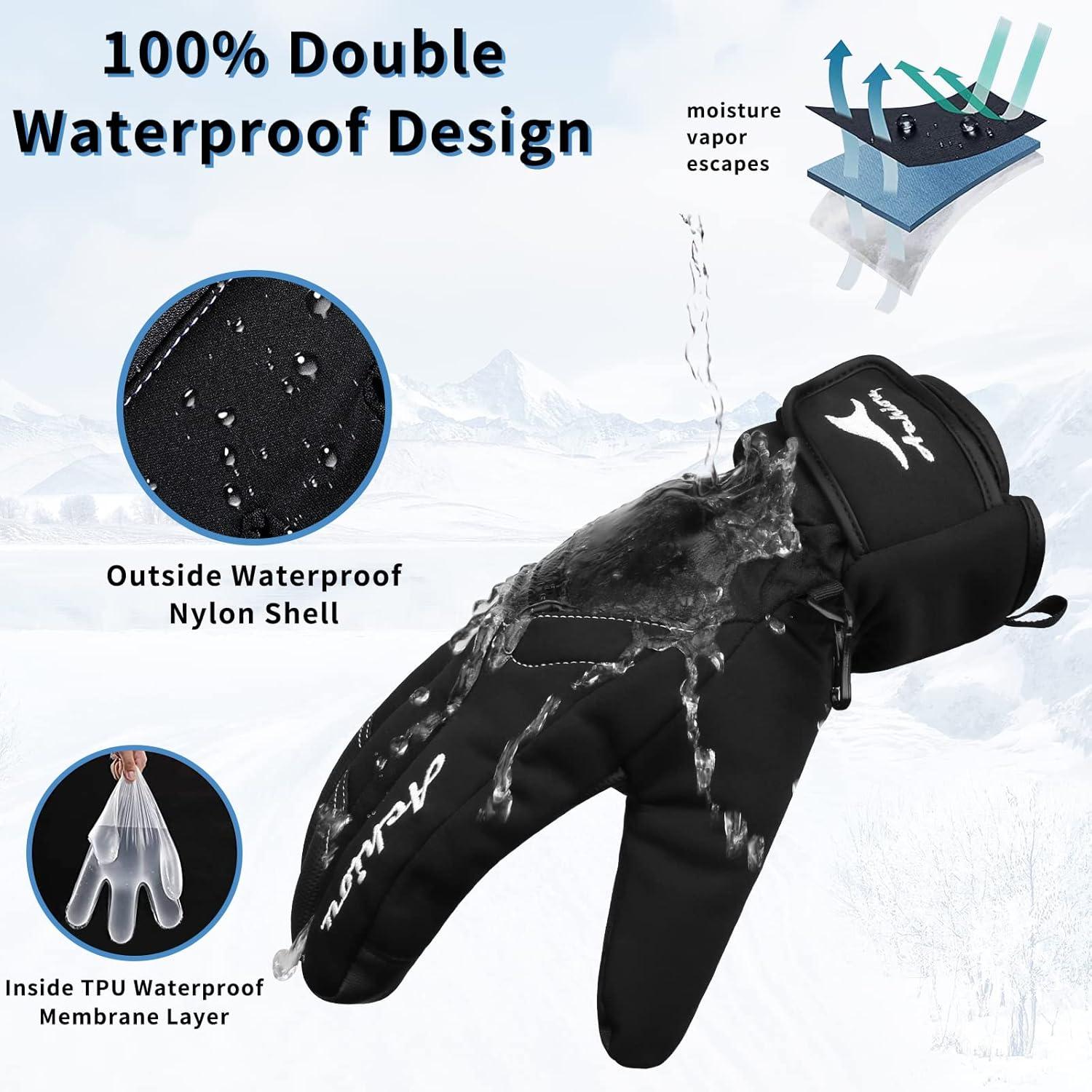 imageAchiou Ski Snow Gloves Winter Warm 3M Thinsulate Waterproof Touchscreen Men WomenNew Black