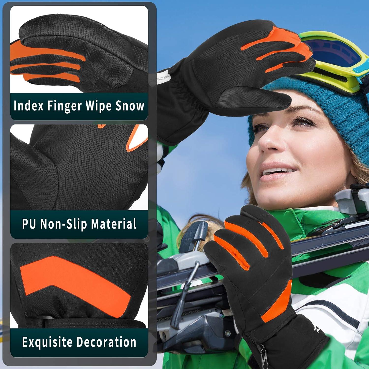 imageAchiou Ski Snow Gloves Winter Warm 3M Thinsulate Waterproof Touchscreen Men WomenOrange
