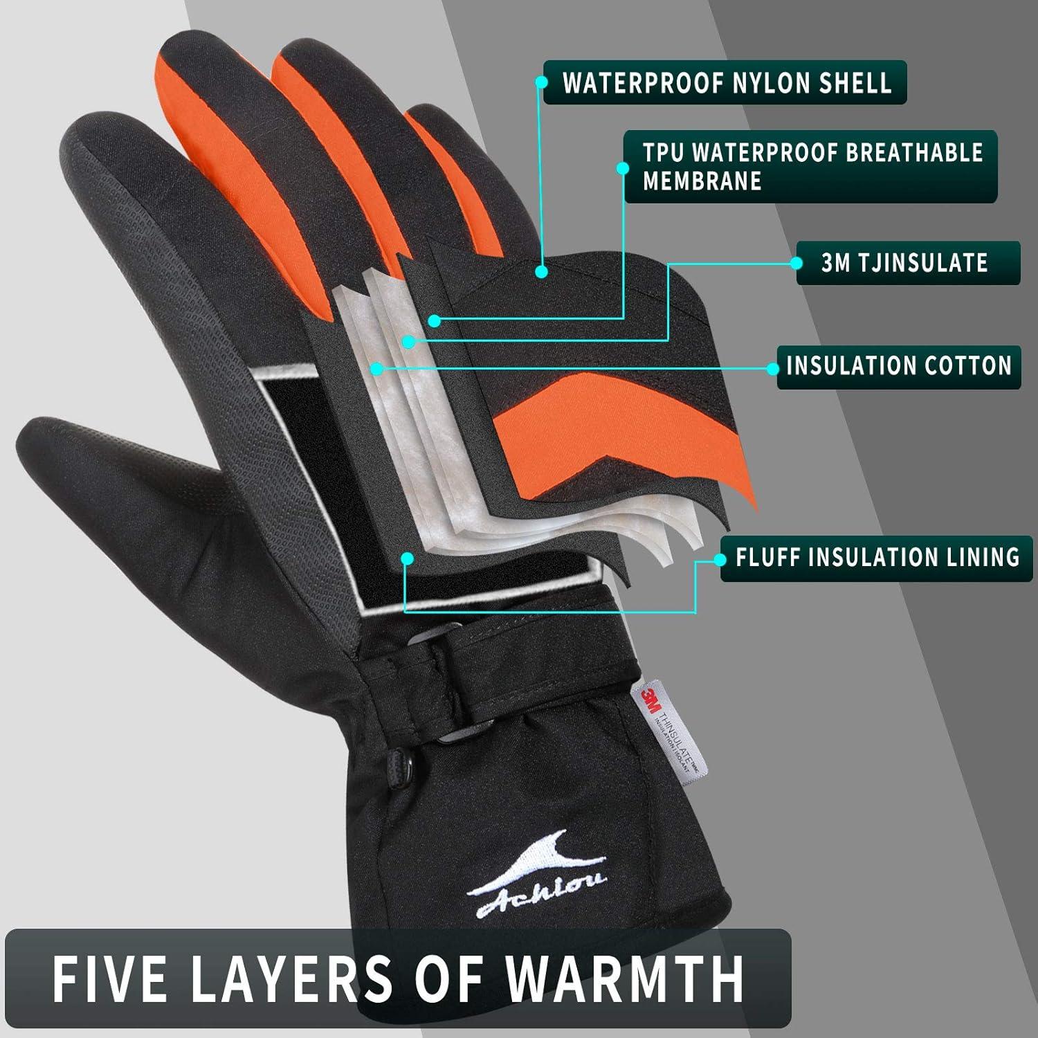 imageAchiou Ski Snow Gloves Winter Warm 3M Thinsulate Waterproof Touchscreen Men WomenOrange