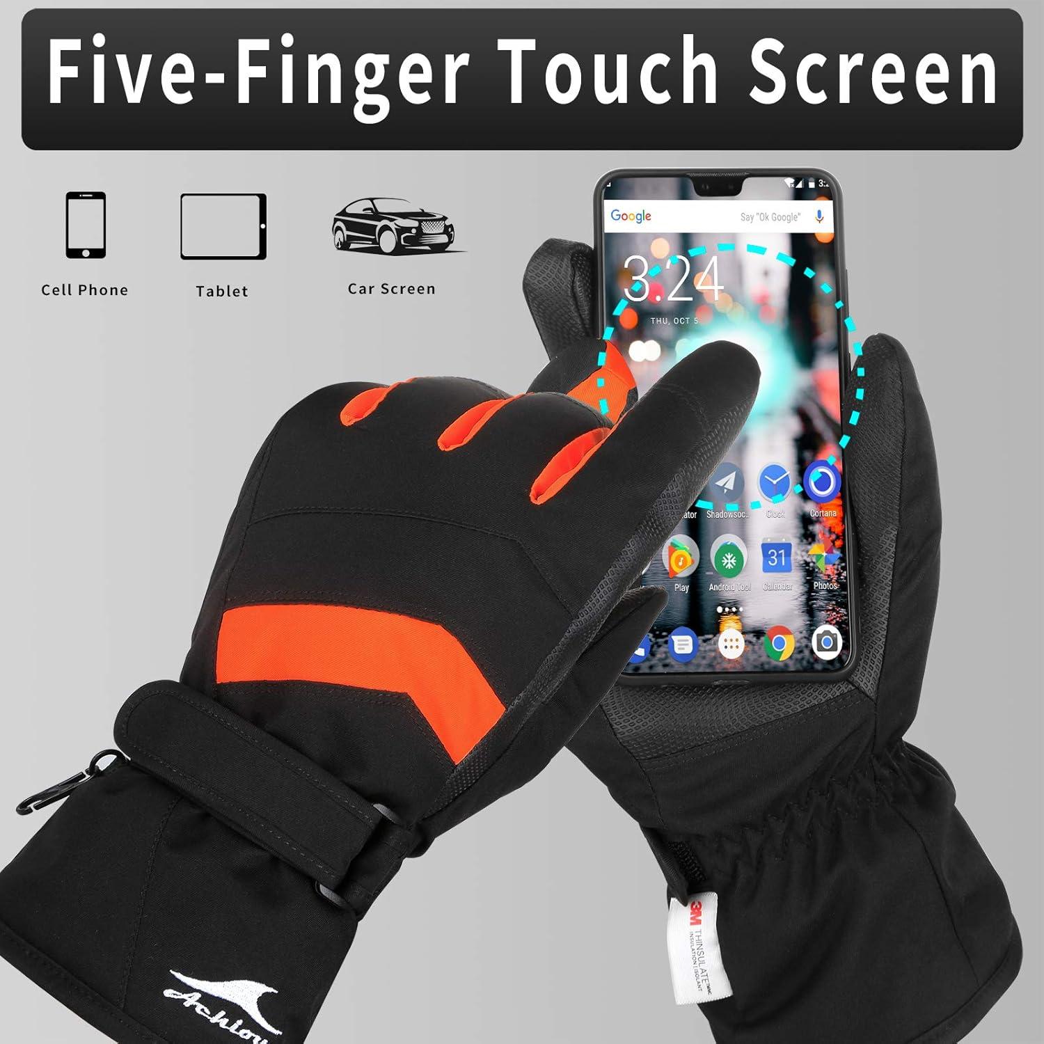 imageAchiou Ski Snow Gloves Winter Warm 3M Thinsulate Waterproof Touchscreen Men WomenOrange