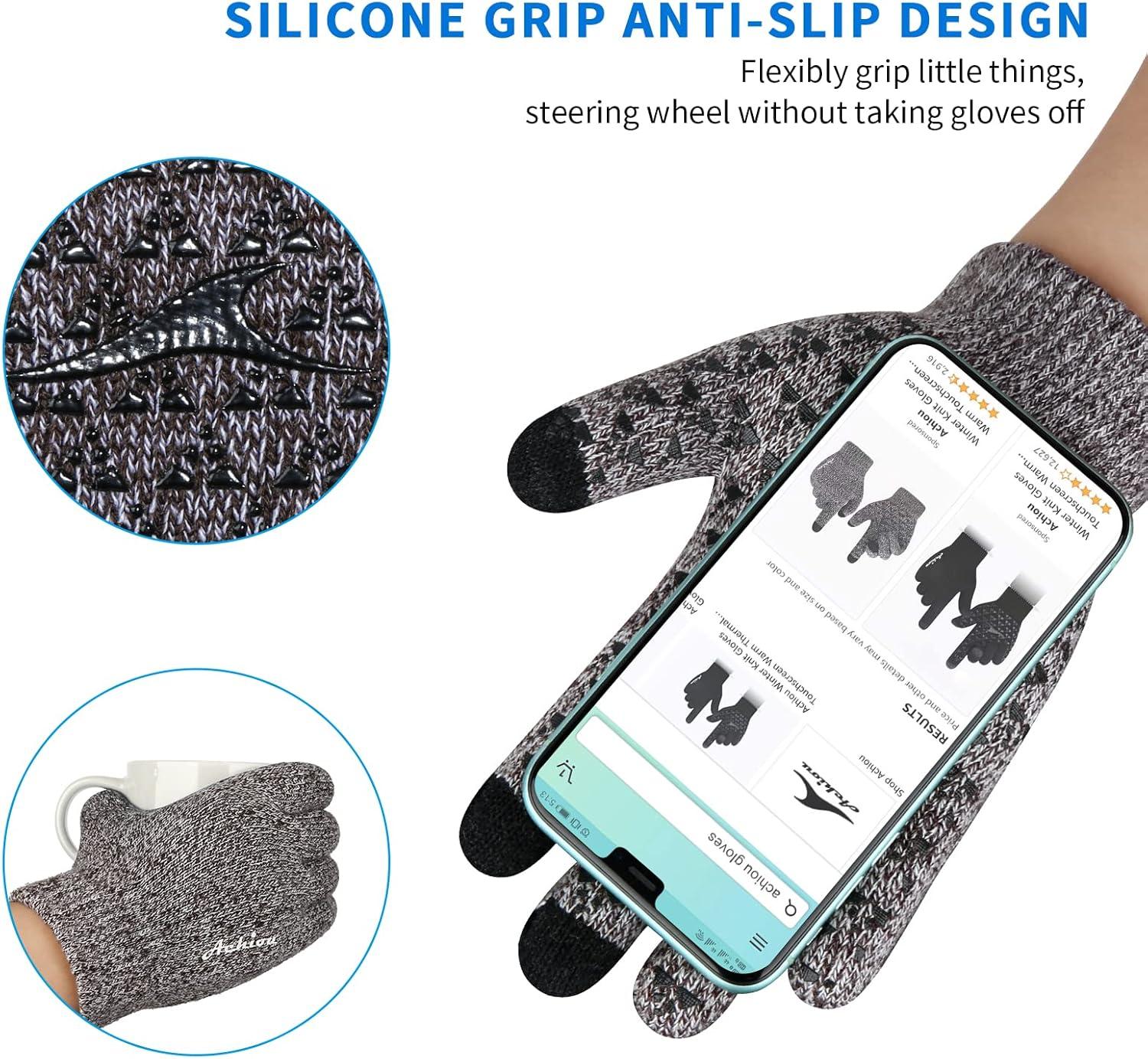 imageAchiou Winter Gloves Glove for Men Women Upgraded Touch Screen Texting Warm Running with Thermal Soft Knit LiningCoffee White