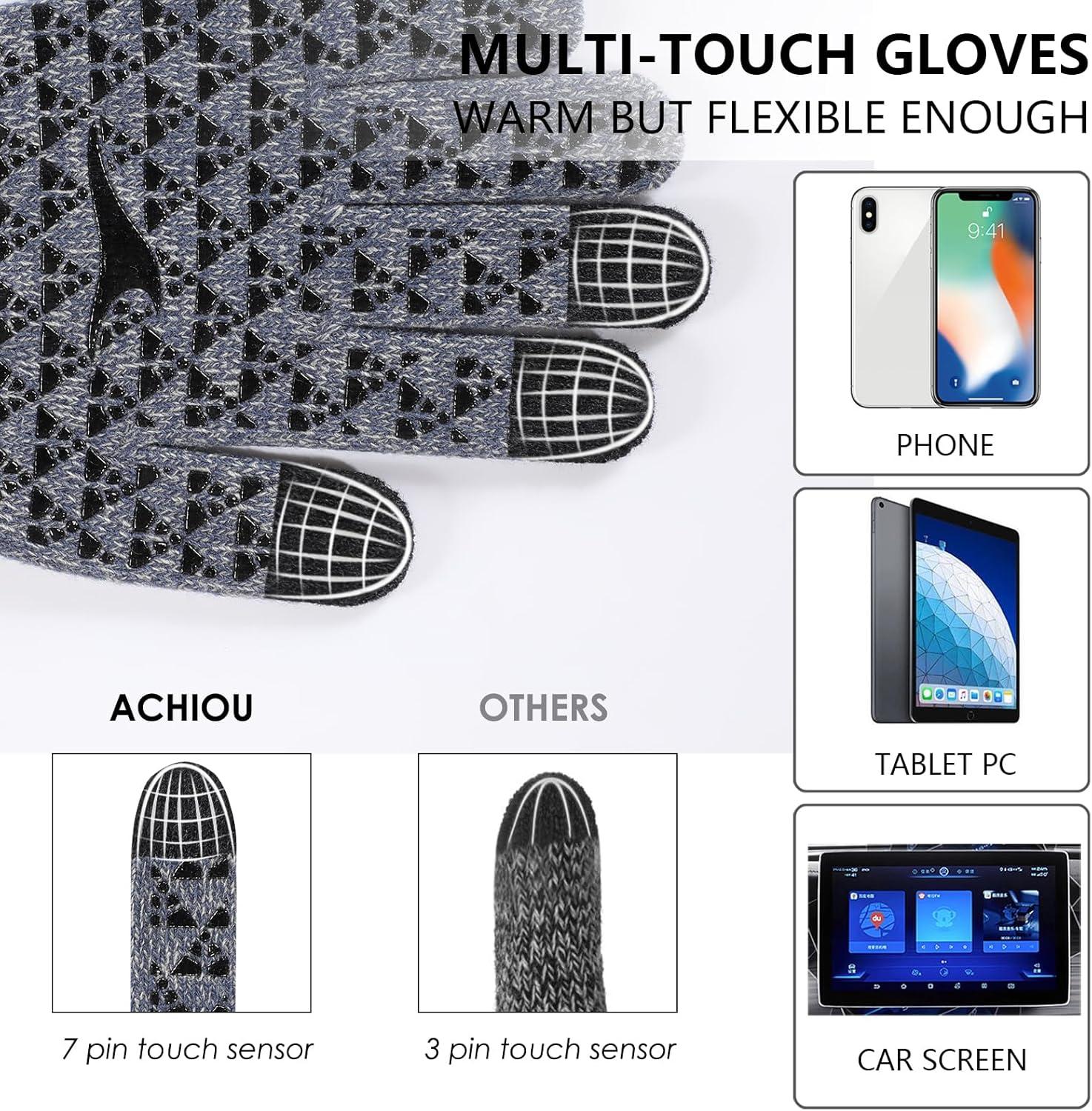 imageAchiou Winter Gloves Glove for Men Women Upgraded Touch Screen Texting Warm Running with Thermal Soft Knit LiningCoffee White