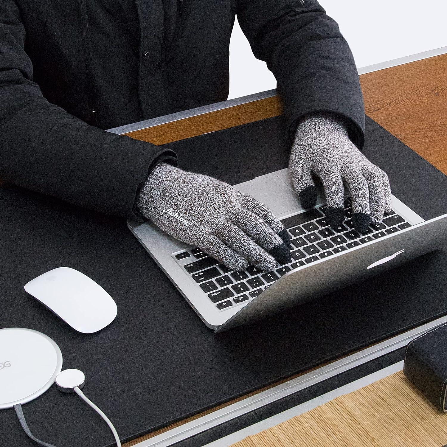 imageAchiou Winter Gloves Glove for Men Women Upgraded Touch Screen Texting Warm Running with Thermal Soft Knit LiningCoffee White