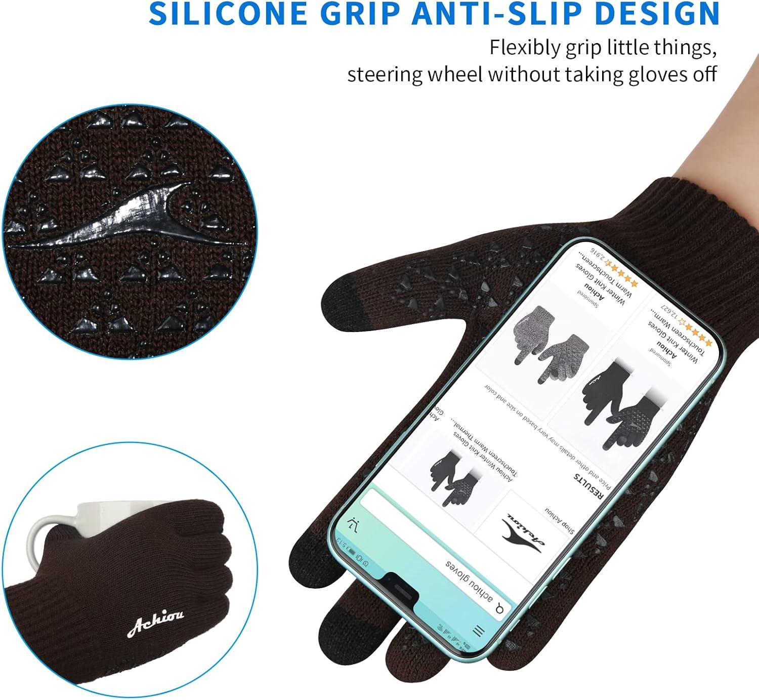 imageAchiou Winter Gloves Glove for Men Women Upgraded Touch Screen Texting Warm Running with Thermal Soft Knit LiningCoffee
