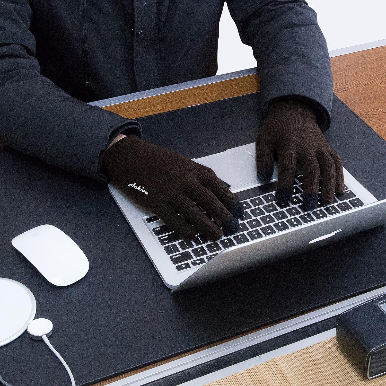 imageAchiou Winter Gloves Glove for Men Women Upgraded Touch Screen Texting Warm Running with Thermal Soft Knit LiningCoffee