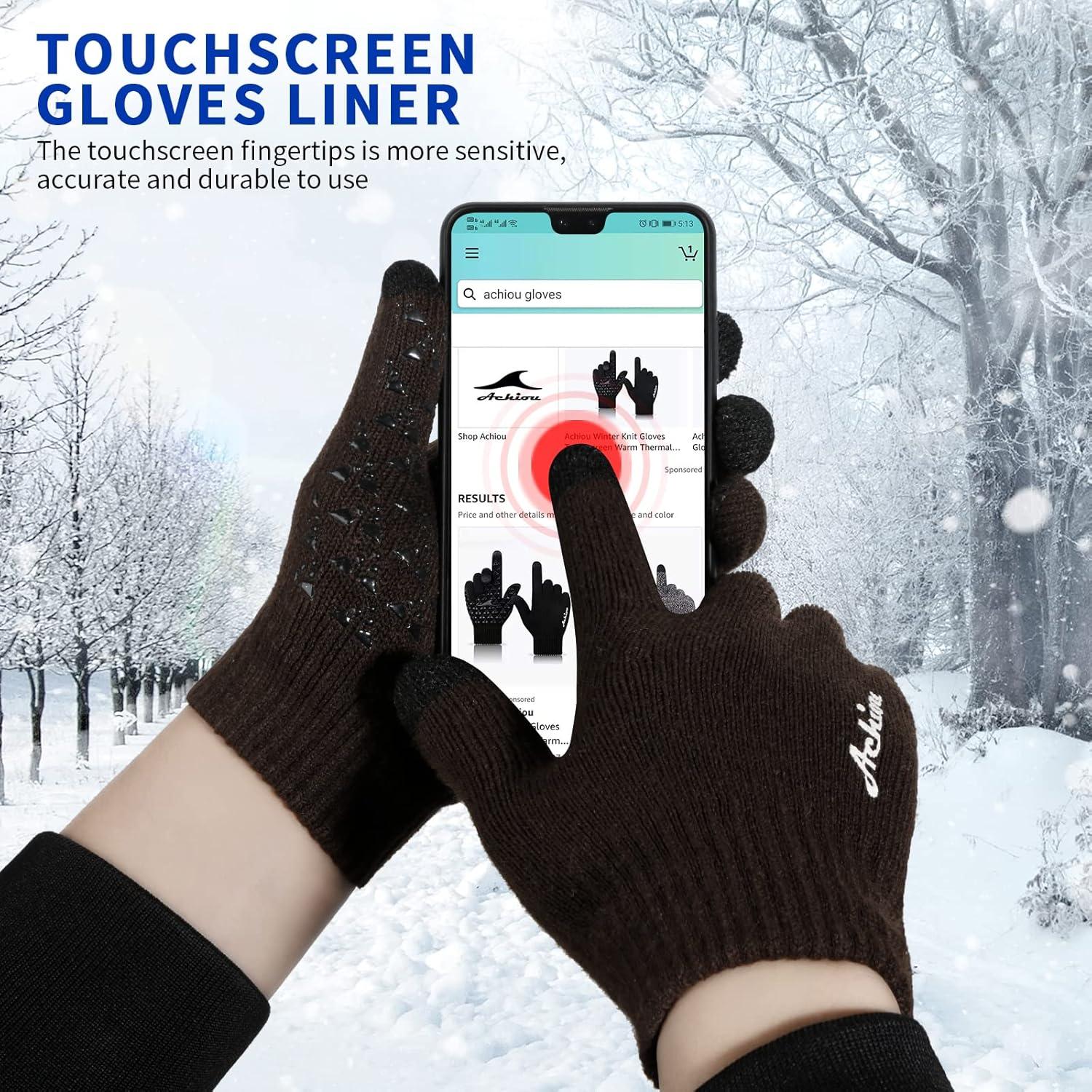imageAchiou Winter Gloves Glove for Men Women Upgraded Touch Screen Texting Warm Running with Thermal Soft Knit LiningCoffee