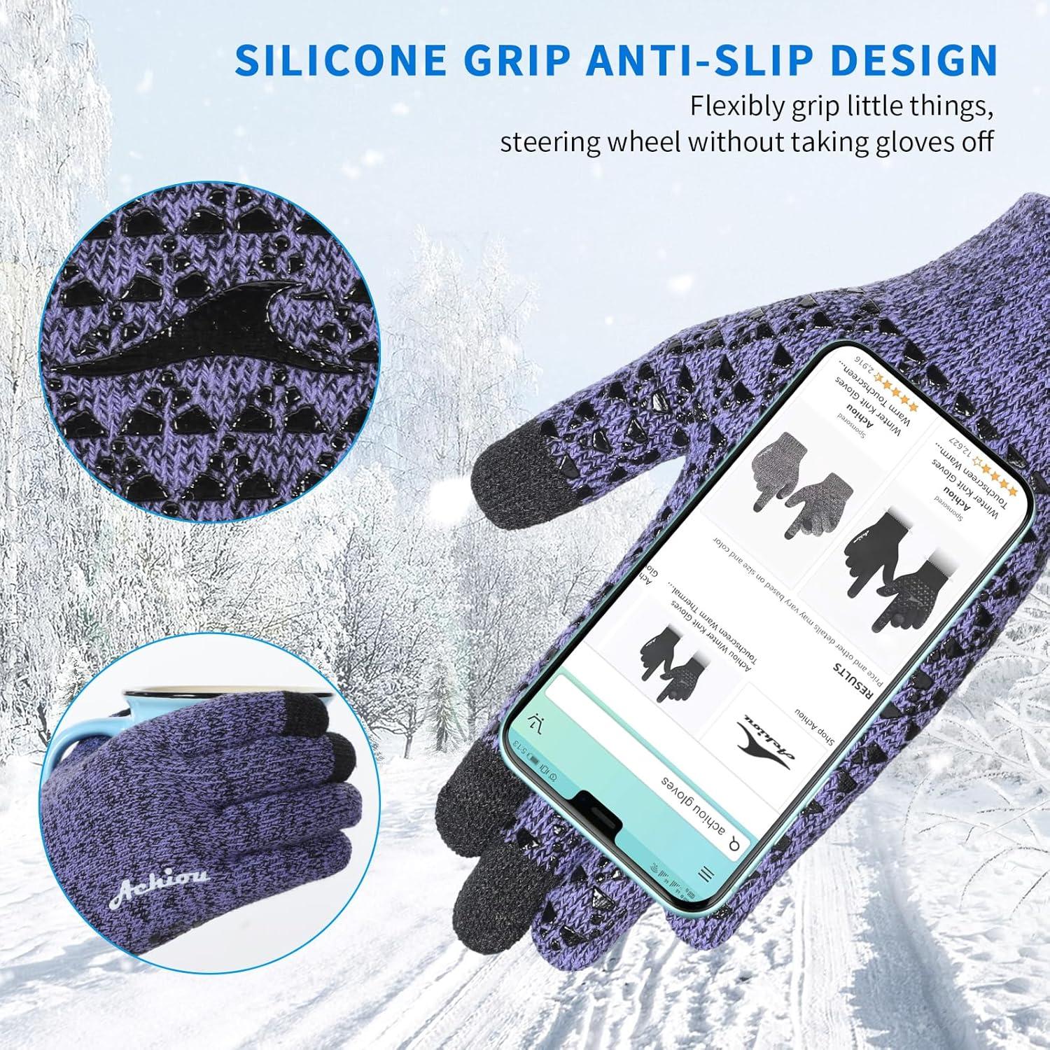 imageAchiou Winter Gloves Glove for Men Women Upgraded Touch Screen Texting Warm Running with Thermal Soft Knit LiningCromepurple