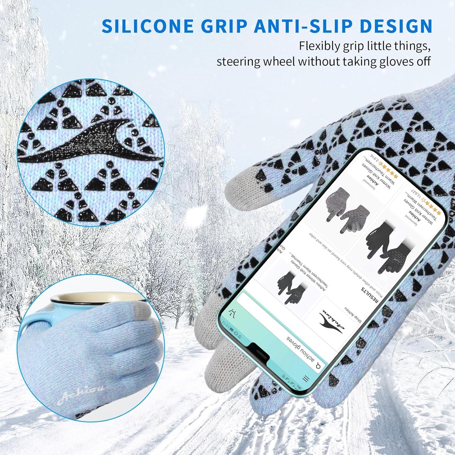 imageAchiou Winter Gloves Glove for Men Women Upgraded Touch Screen Texting Warm Running with Thermal Soft Knit LiningCrystalblue