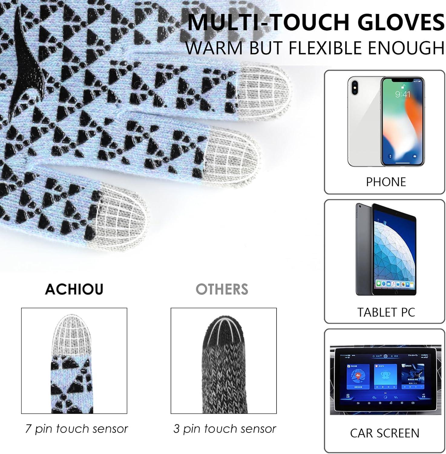 imageAchiou Winter Gloves Glove for Men Women Upgraded Touch Screen Texting Warm Running with Thermal Soft Knit LiningCrystalblue