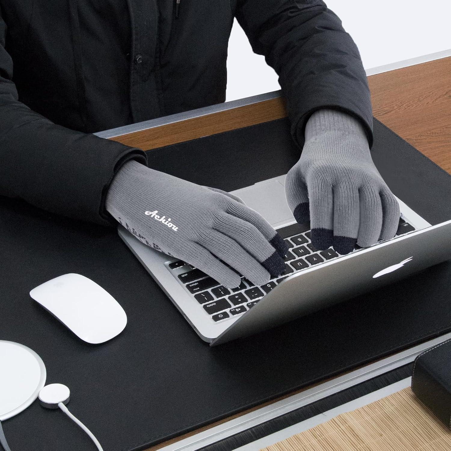 imageAchiou Winter Gloves Glove for Men Women Upgraded Touch Screen Texting Warm Running with Thermal Soft Knit LiningFrost Gray