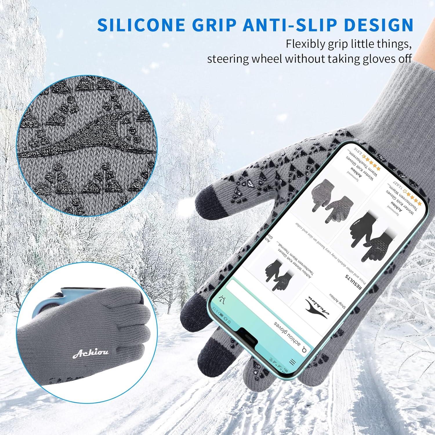 imageAchiou Winter Gloves Glove for Men Women Upgraded Touch Screen Texting Warm Running with Thermal Soft Knit LiningFrost Gray