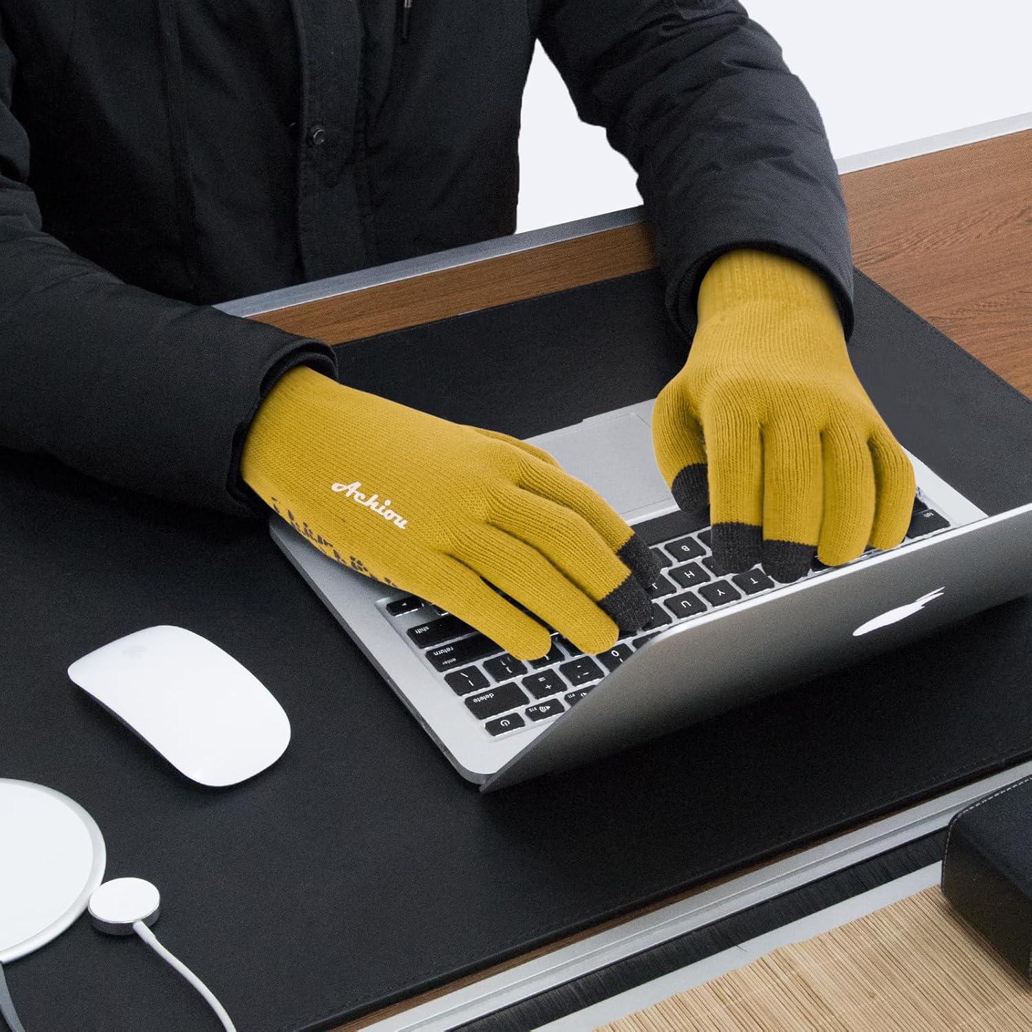 imageAchiou Winter Gloves Glove for Men Women Upgraded Touch Screen Texting Warm Running with Thermal Soft Knit LiningLemon