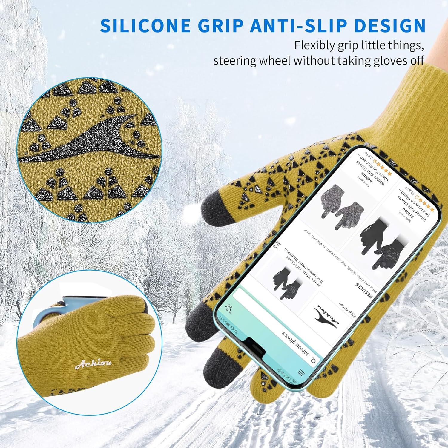 imageAchiou Winter Gloves Glove for Men Women Upgraded Touch Screen Texting Warm Running with Thermal Soft Knit LiningLemon