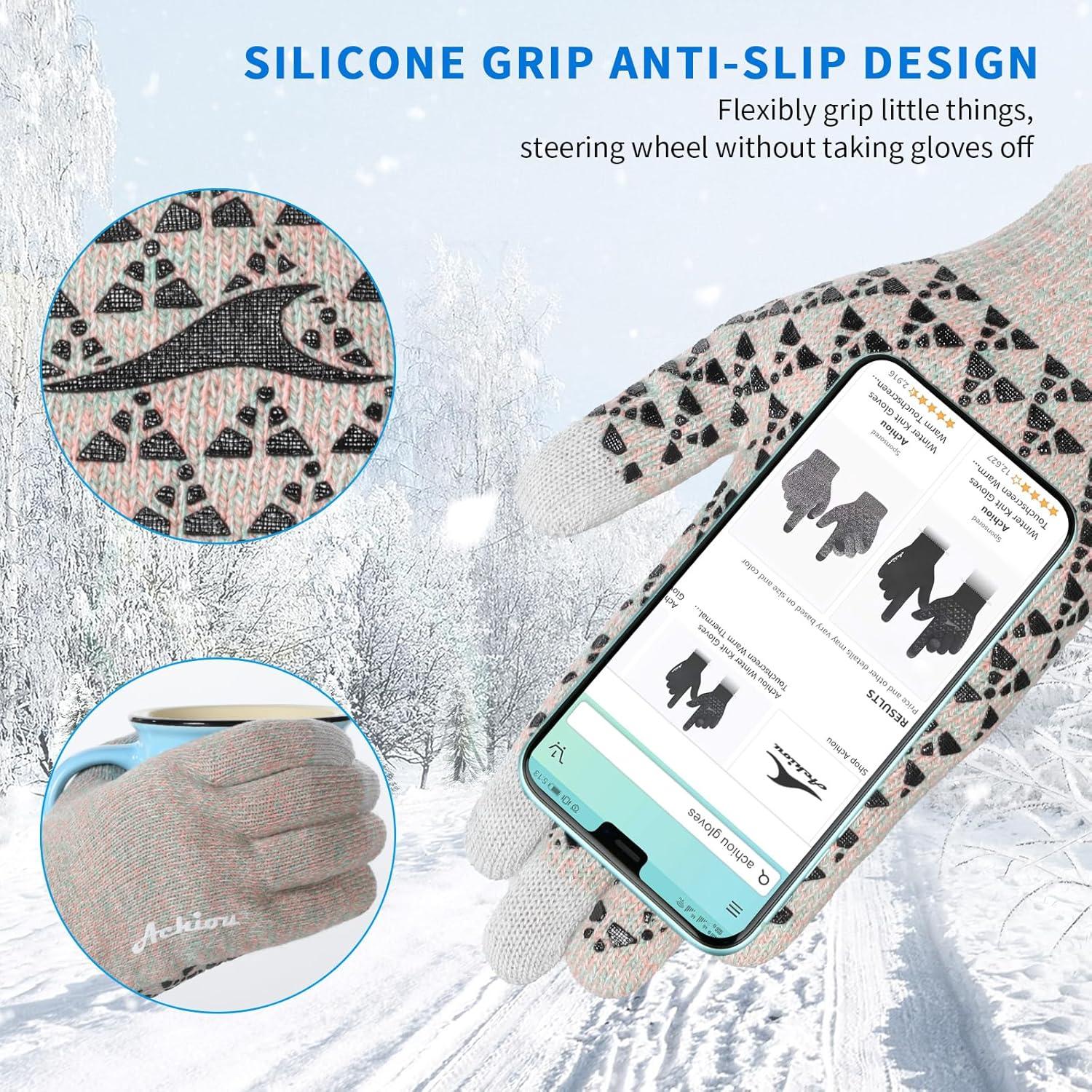 imageAchiou Winter Gloves Glove for Men Women Upgraded Touch Screen Texting Warm Running with Thermal Soft Knit LiningPlumpink