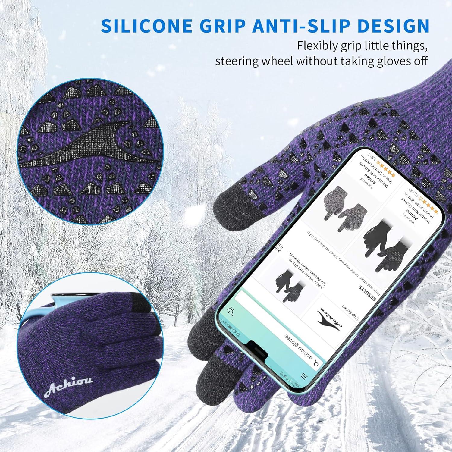 imageAchiou Winter Gloves Glove for Men Women Upgraded Touch Screen Texting Warm Running with Thermal Soft Knit LiningPurplesauce