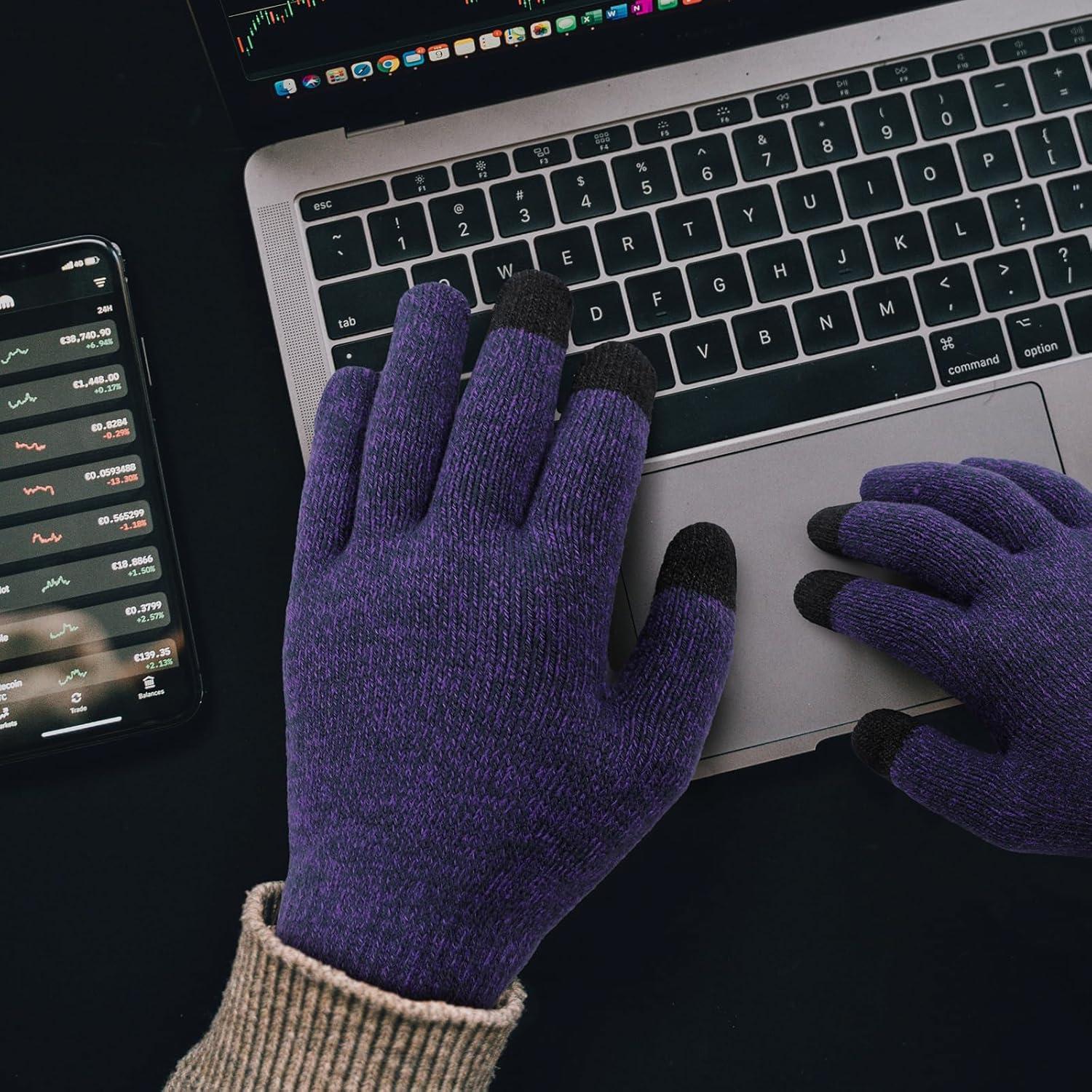 imageAchiou Winter Gloves Glove for Men Women Upgraded Touch Screen Texting Warm Running with Thermal Soft Knit LiningPurplesauce
