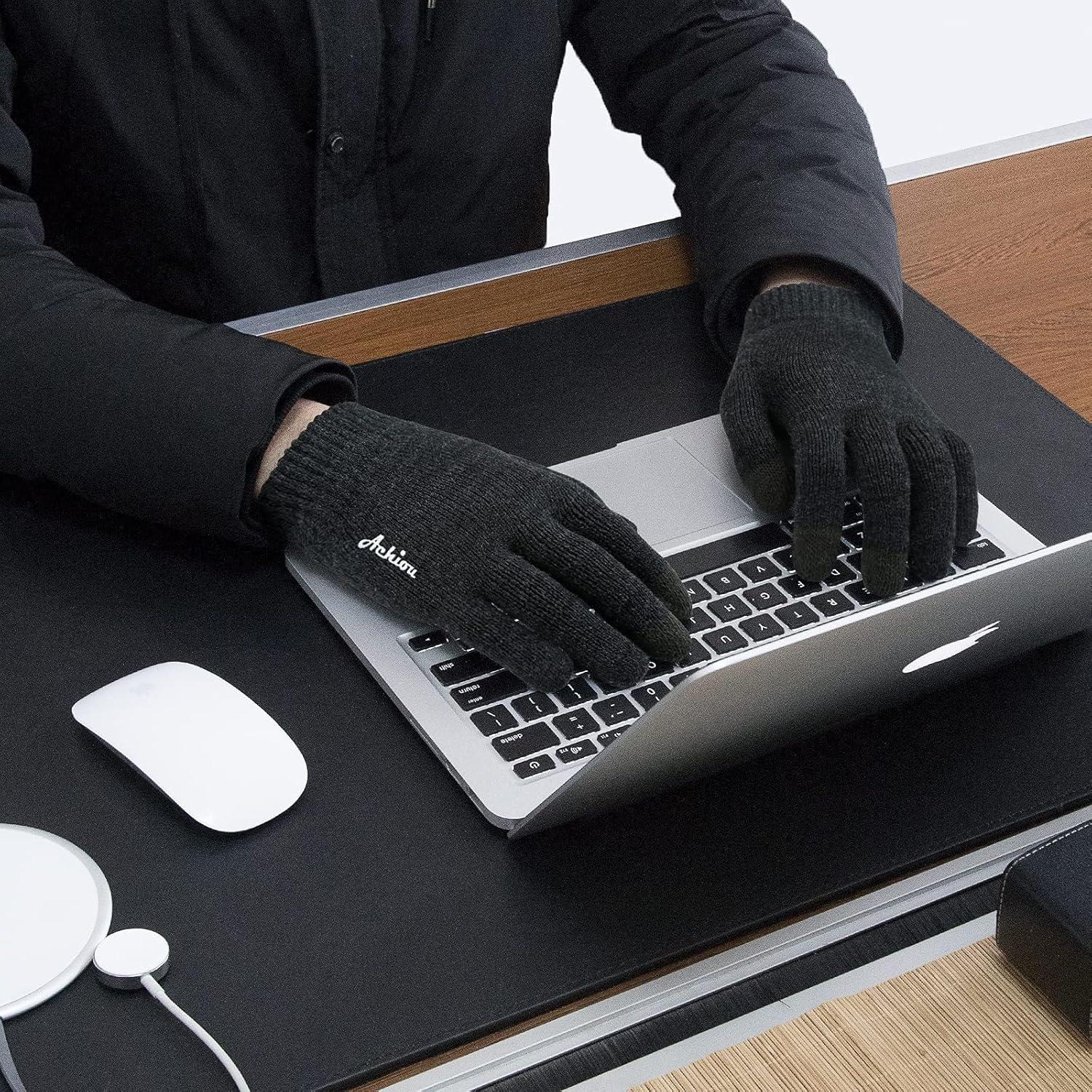 imageAchiou Winter Gloves Glove for Men Women Upgraded Touch Screen Texting Warm Running with Thermal Soft Knit LiningShade Gray