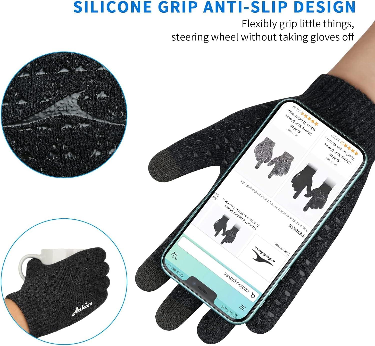 imageAchiou Winter Gloves Glove for Men Women Upgraded Touch Screen Texting Warm Running with Thermal Soft Knit LiningShade Gray