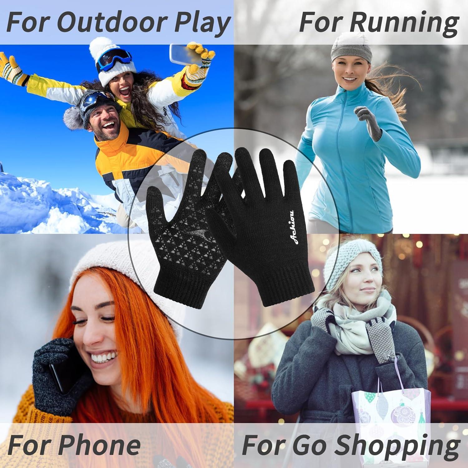 imageAchiou Winter Gloves Glove for Men Women Upgraded Touch Screen Texting Warm Running with Thermal Soft Knit LiningWhite