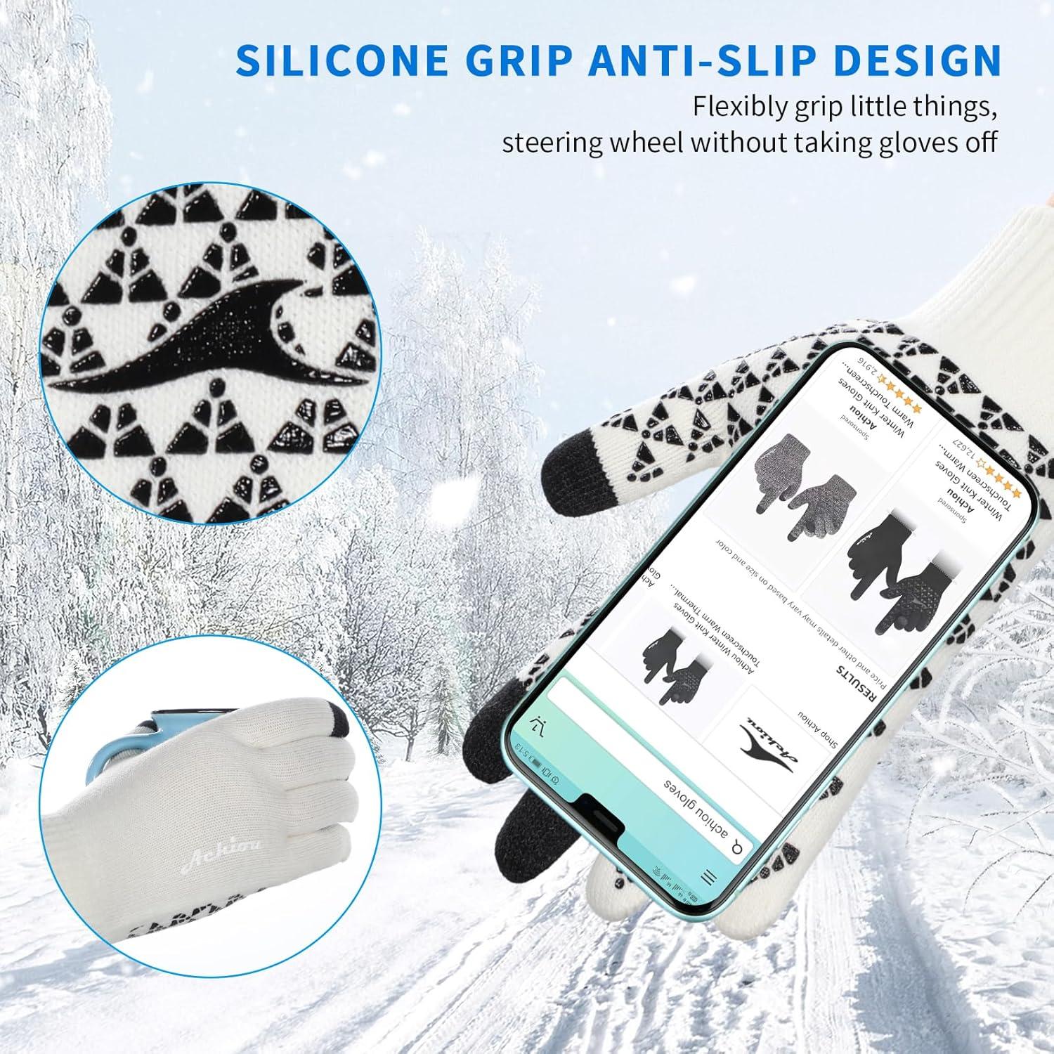 imageAchiou Winter Gloves Glove for Men Women Upgraded Touch Screen Texting Warm Running with Thermal Soft Knit LiningWhite