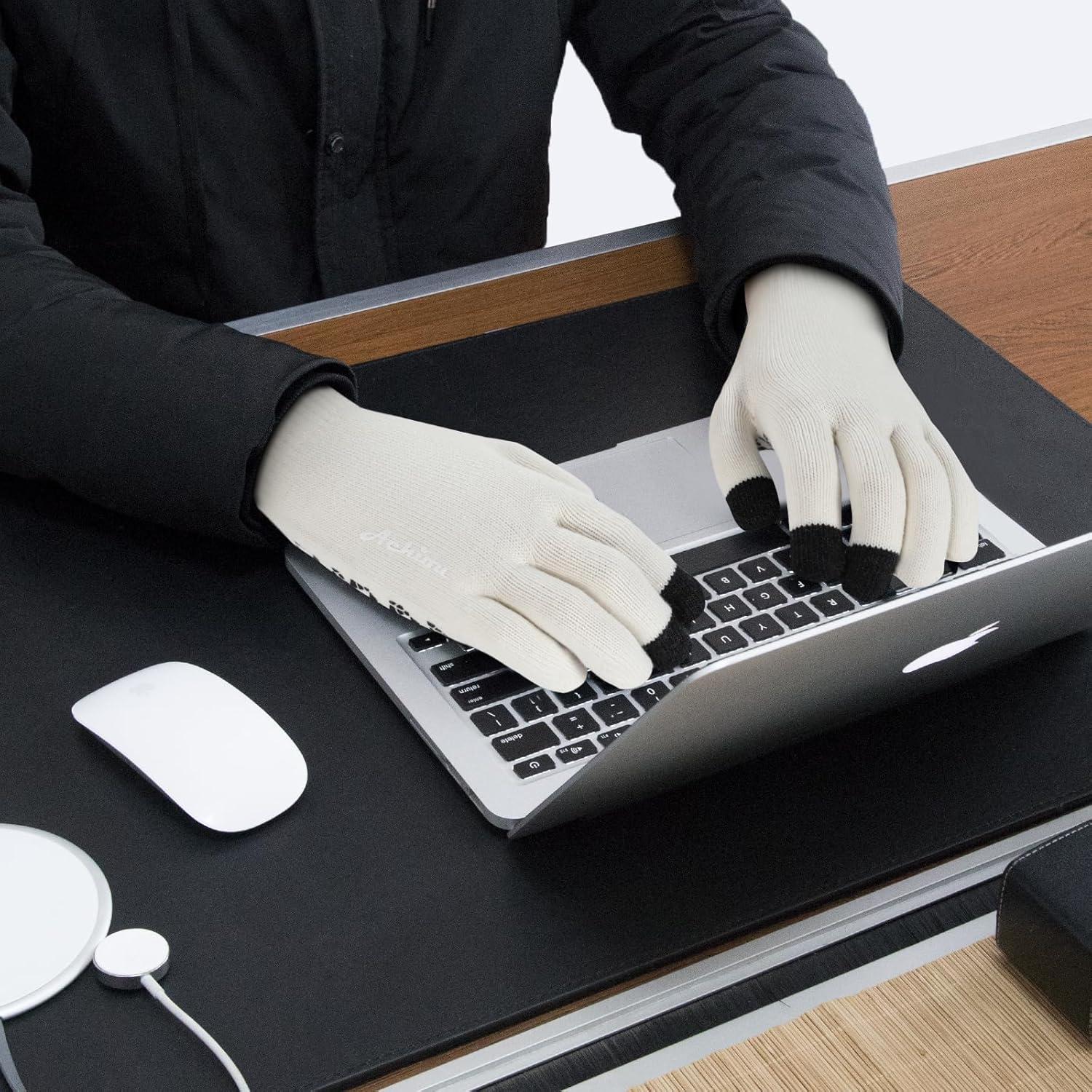 imageAchiou Winter Gloves Glove for Men Women Upgraded Touch Screen Texting Warm Running with Thermal Soft Knit LiningWhite