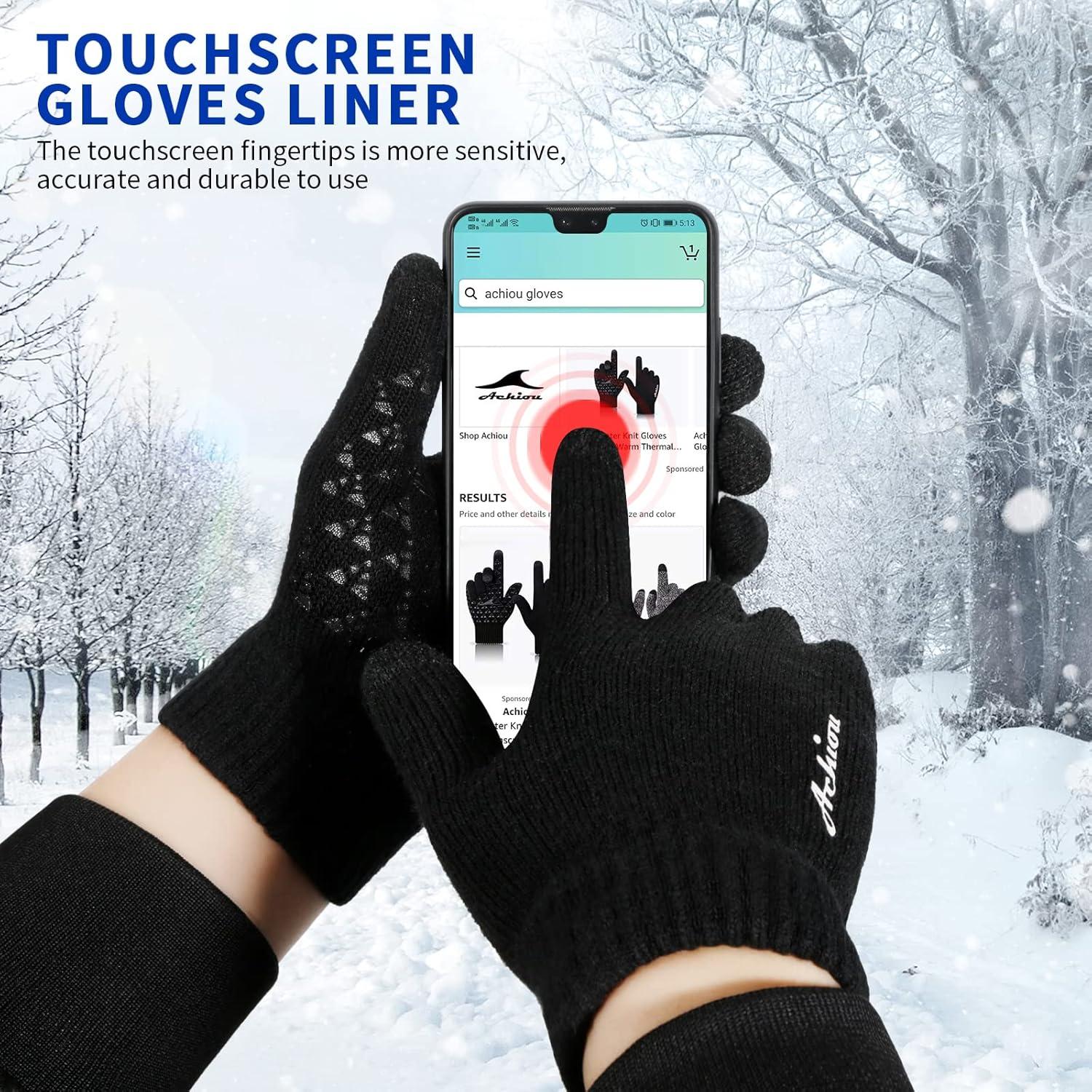 imageAchiou Winter Gloves for Men Women Touch Screen Gloves Upgraded Thicken AntiSlip Silicone Gel Thermal Soft Knit LiningBlack Thick