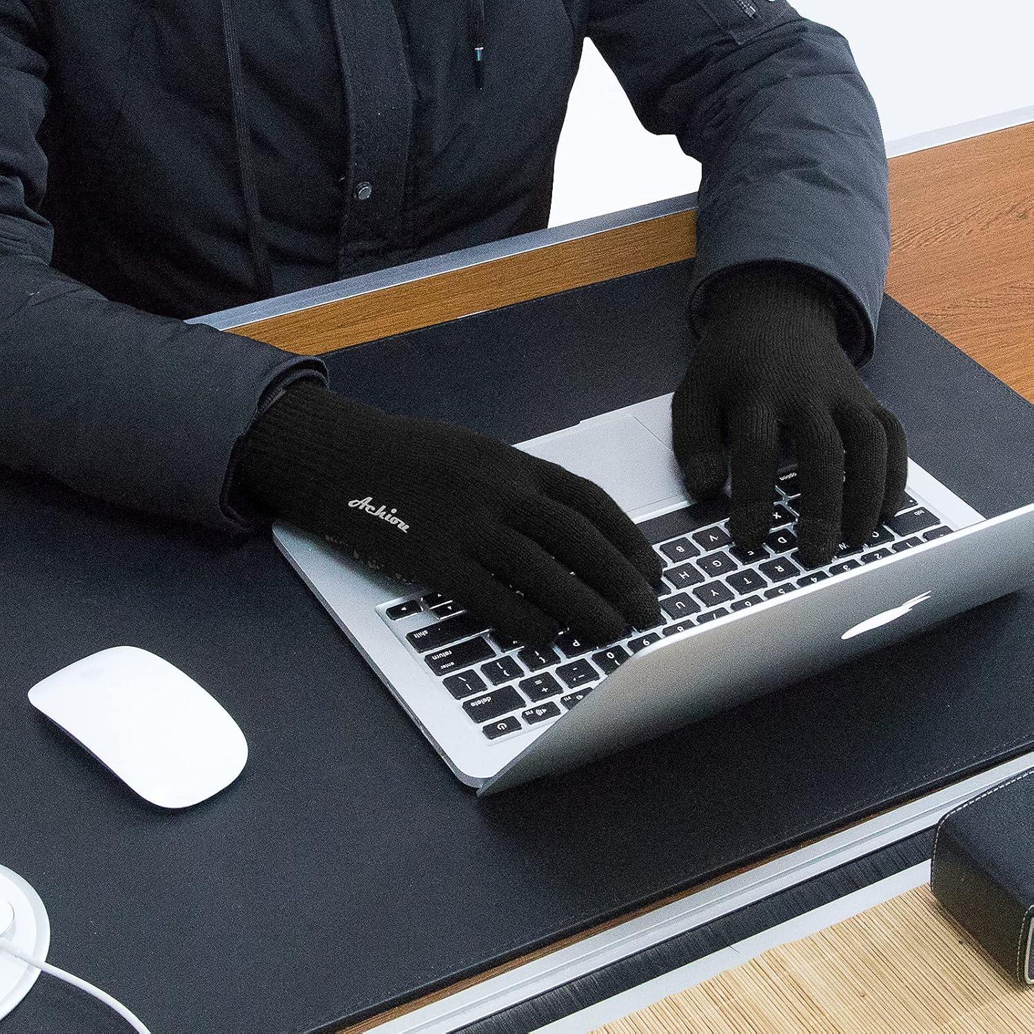 imageAchiou Winter Gloves for Men Women Touch Screen Gloves Upgraded Thicken AntiSlip Silicone Gel Thermal Soft Knit LiningBlack Thick