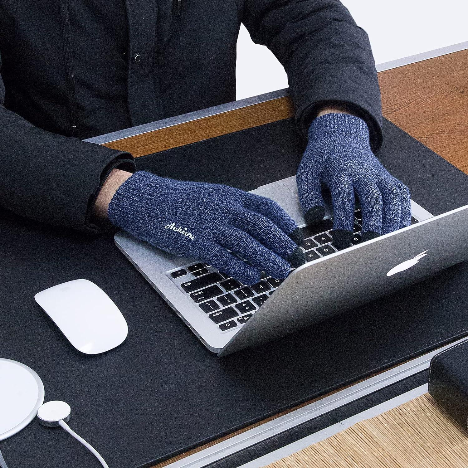 imageAchiou Winter Gloves for Men Women Touch Screen Gloves Upgraded Thicken AntiSlip Silicone Gel Thermal Soft Knit LiningBlue Thick