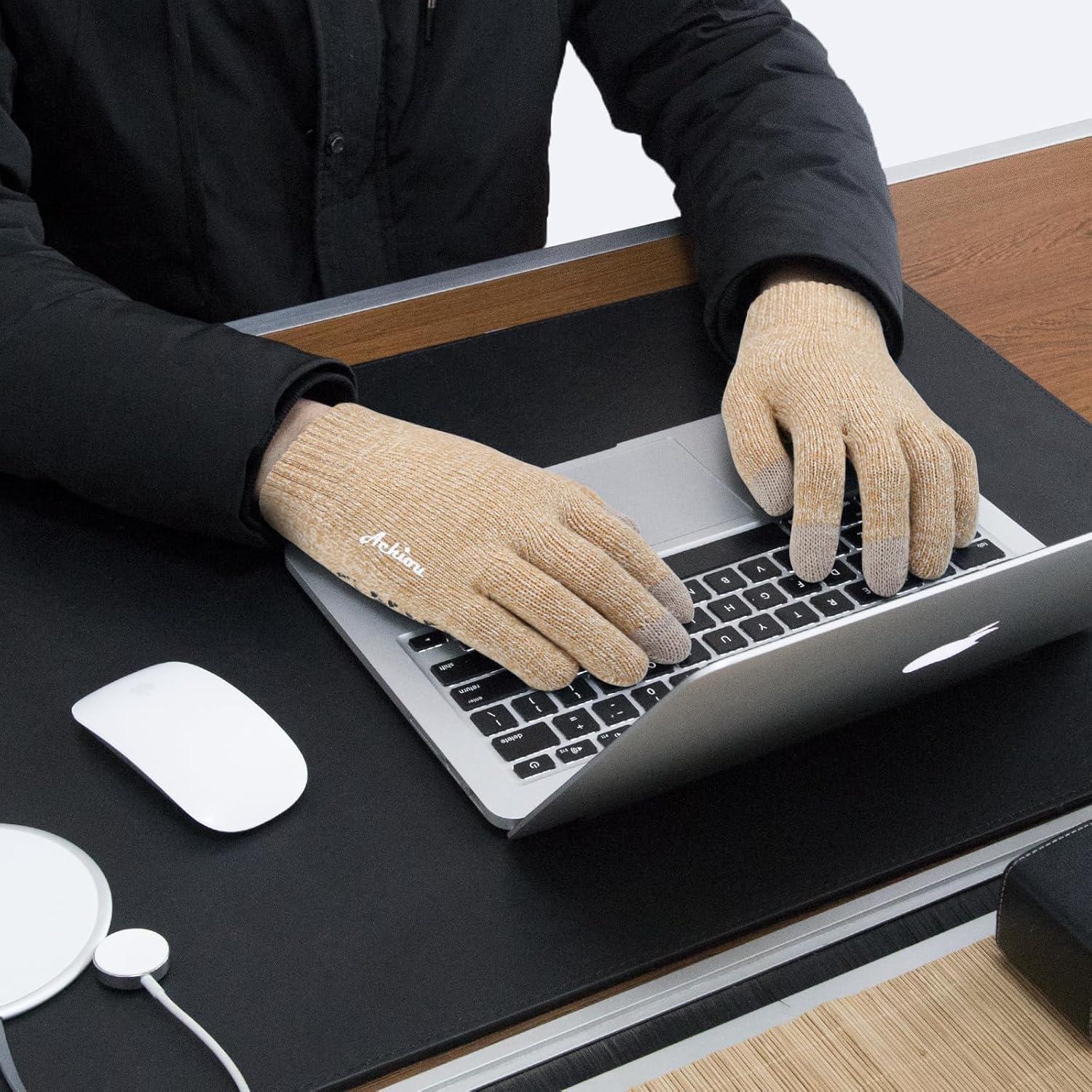 imageAchiou Winter Gloves for Men Women Touch Screen Gloves Upgraded Thicken AntiSlip Silicone Gel Thermal Soft Knit LiningWhite Khaki