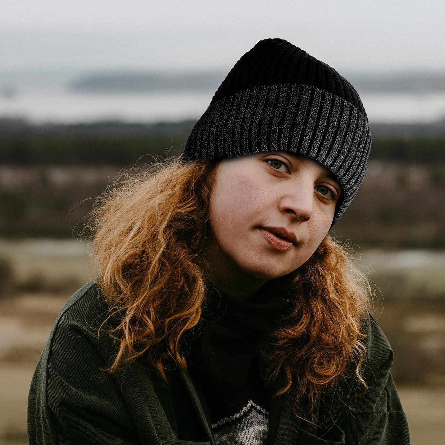 imageAchiou Winter Reflective Beanie Hat for Men Women Warm Cuffed Winter Knit Hat Cap for Running Outdoor Sports High VisibilityBlack