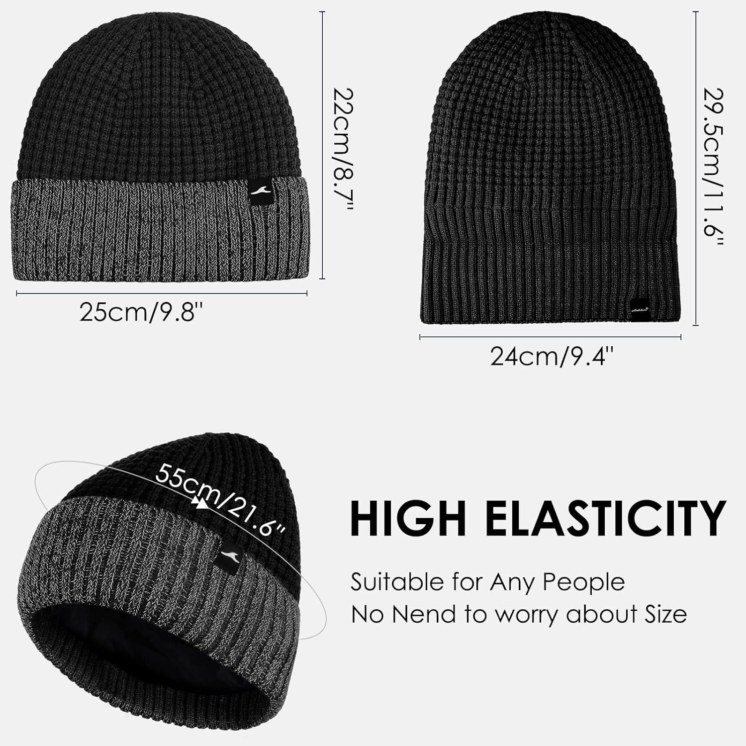imageAchiou Winter Reflective Beanie Hat for Men Women Warm Cuffed Winter Knit Hat Cap for Running Outdoor Sports High VisibilityBlack