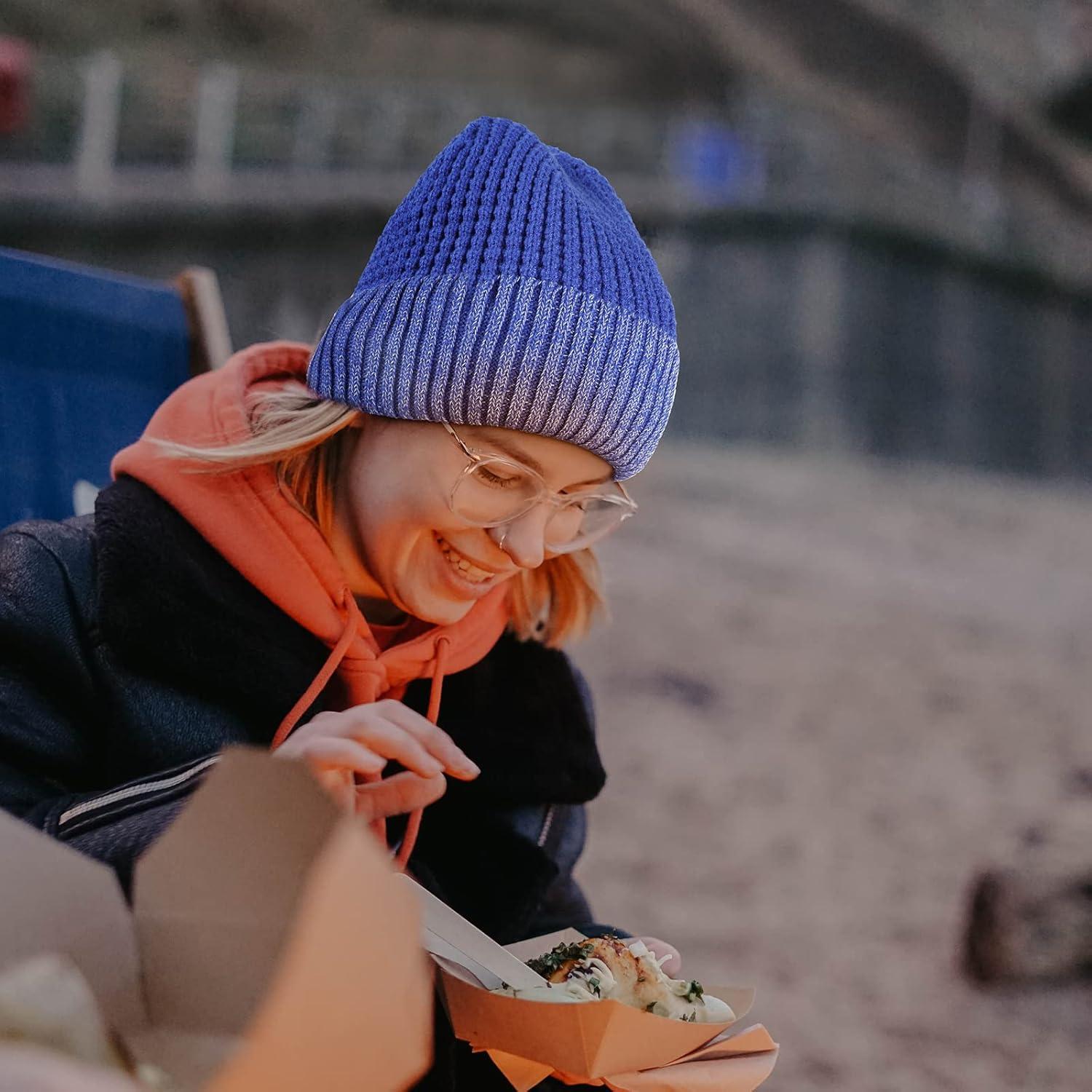 imageAchiou Winter Reflective Beanie Hat for Men Women Warm Cuffed Winter Knit Hat Cap for Running Outdoor Sports High VisibilityBlue