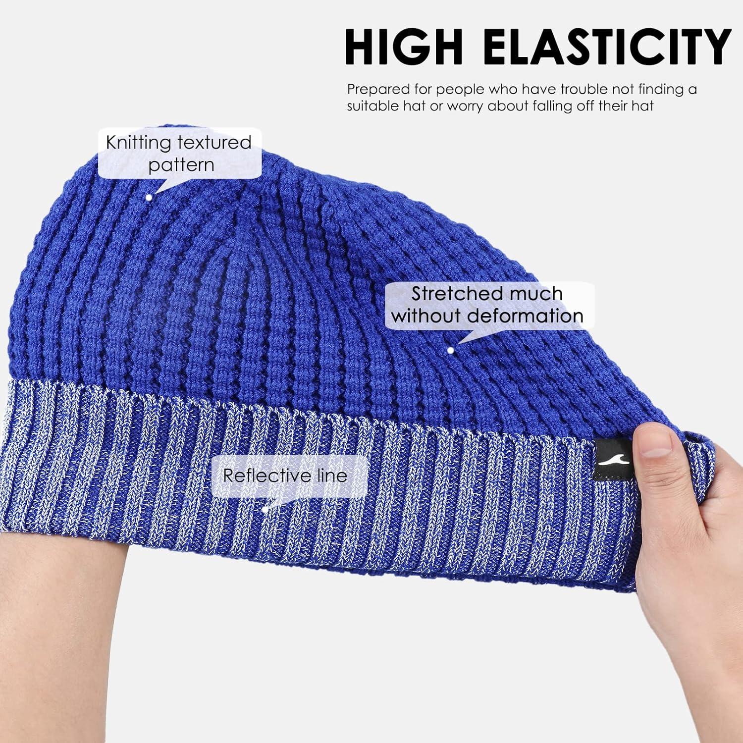 imageAchiou Winter Reflective Beanie Hat for Men Women Warm Cuffed Winter Knit Hat Cap for Running Outdoor Sports High VisibilityBlue