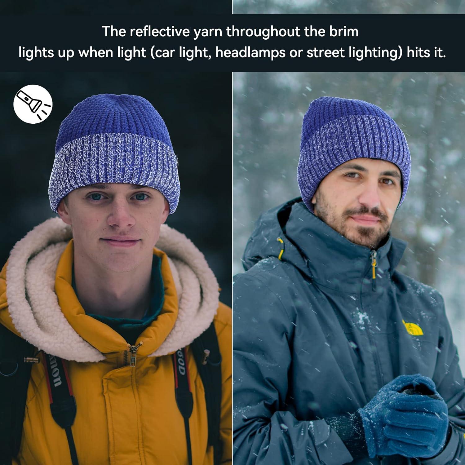 imageAchiou Winter Reflective Beanie Hat for Men Women Warm Cuffed Winter Knit Hat Cap for Running Outdoor Sports High VisibilityBlue