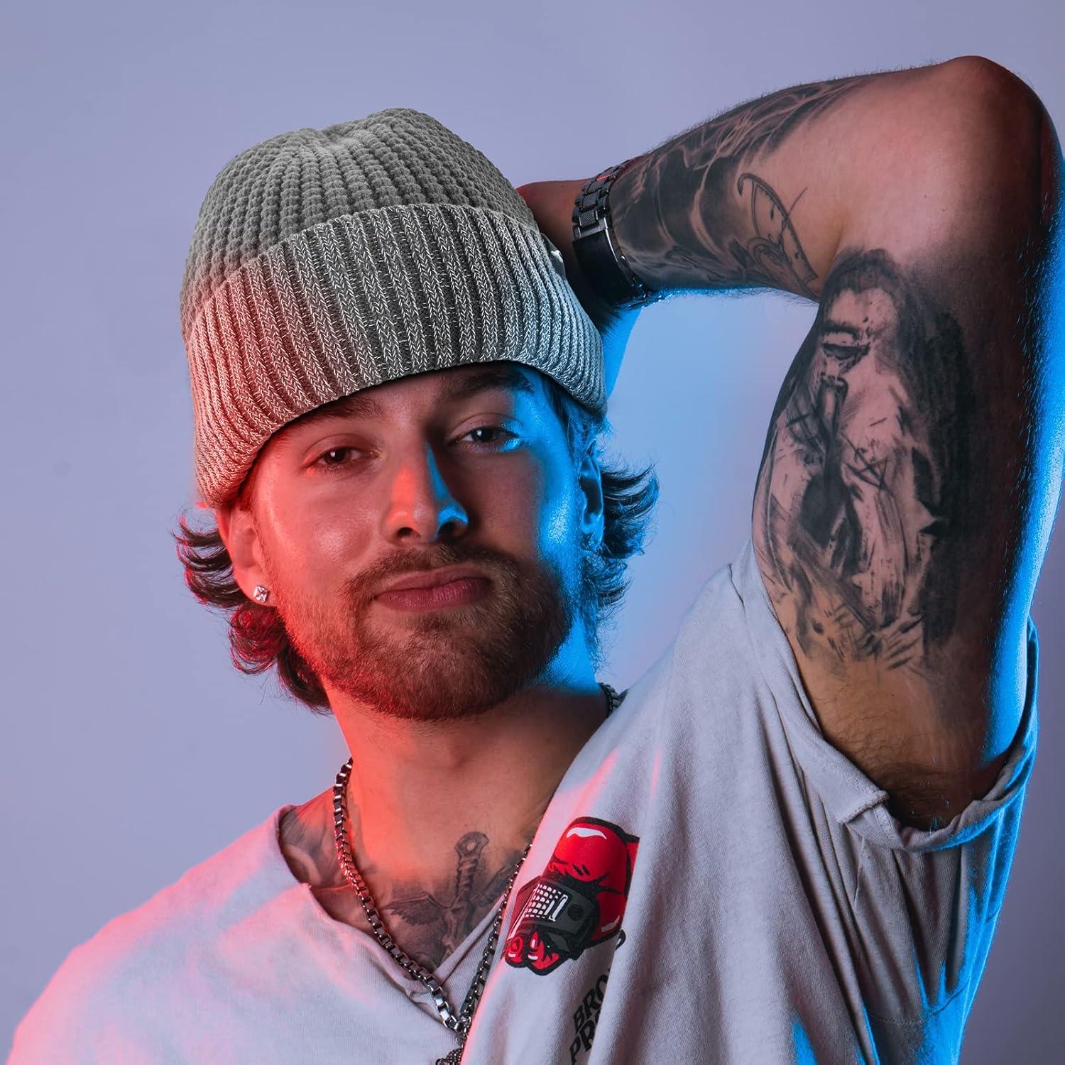 imageAchiou Winter Reflective Beanie Hat for Men Women Warm Cuffed Winter Knit Hat Cap for Running Outdoor Sports High VisibilityGrey